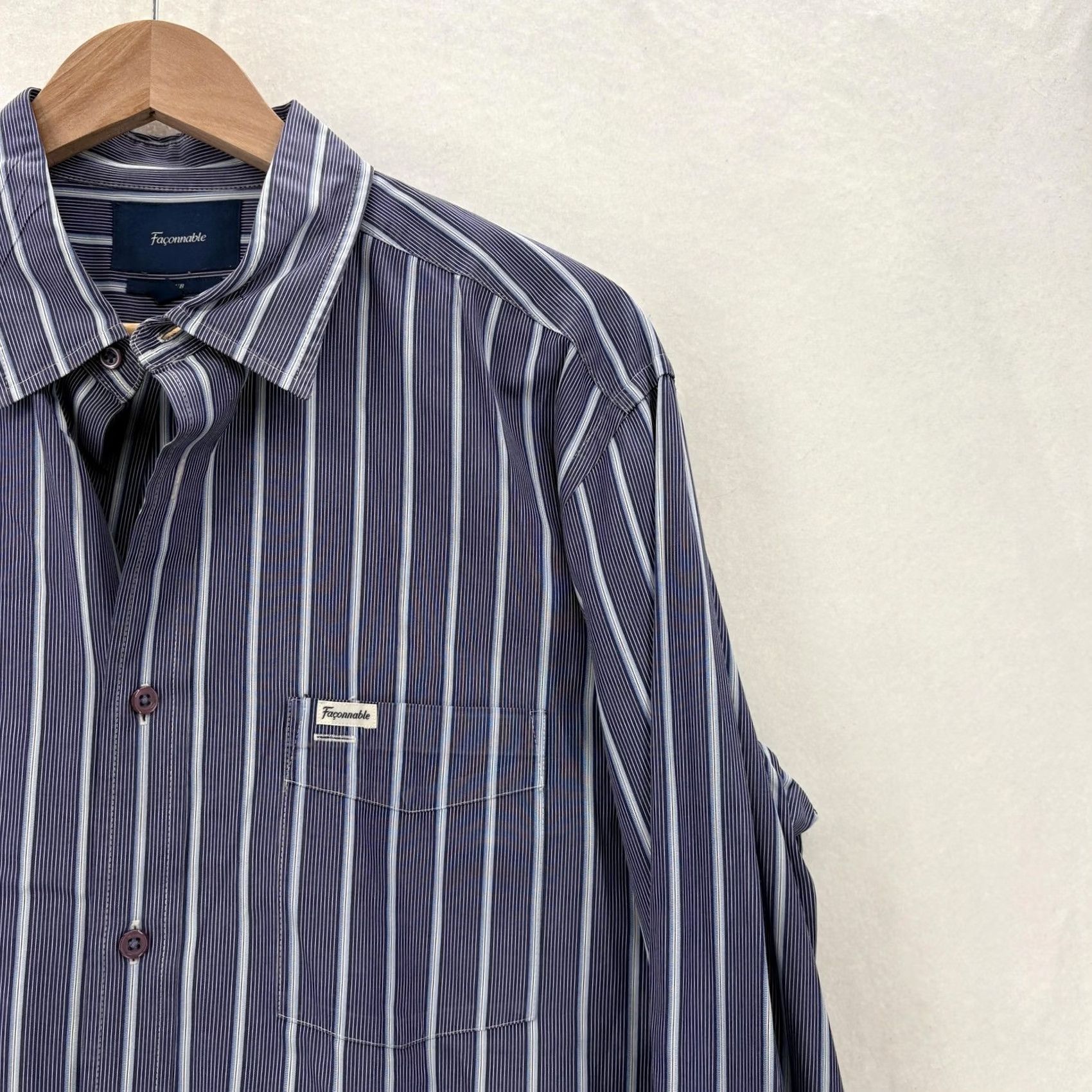 Faconnable Façonnable Button Up Shirt Mens Large Blue Stripe Long Sleeve Cotton Club Size US L / EU 52-54 / 3 - 2 Thumbnail