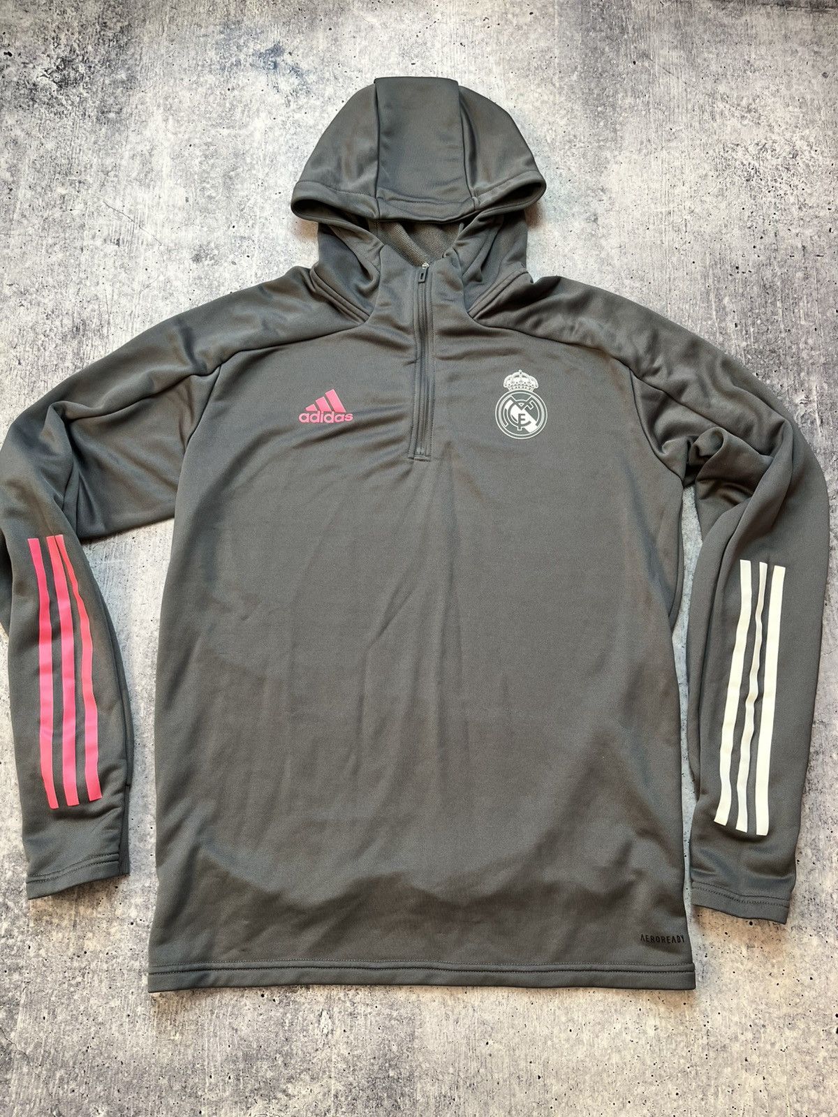 Adidas REAL MADRID TRACK HOODIE - GREY FIVE/SPRING 2020/2021 SIZE M Size US M / EU 48-50 / 2 - 1 Thumbnail
