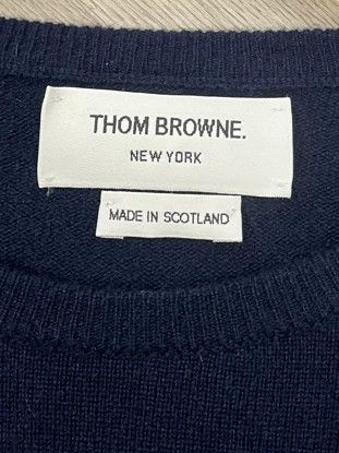 Thom browne Dark blue four-striped cashmere round-neck swea