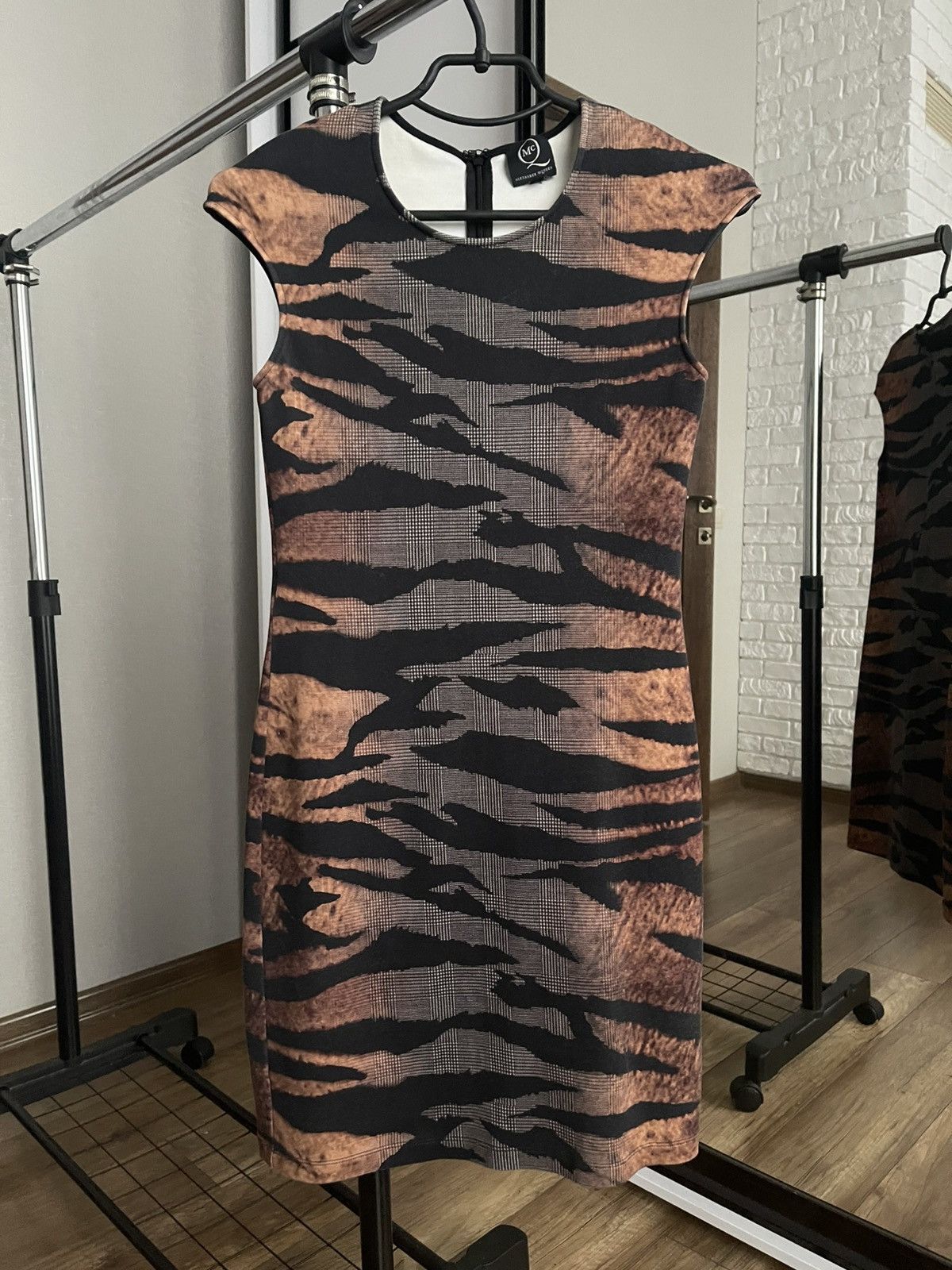 Alexander McQueen Tiger Bodycon Dress Brown