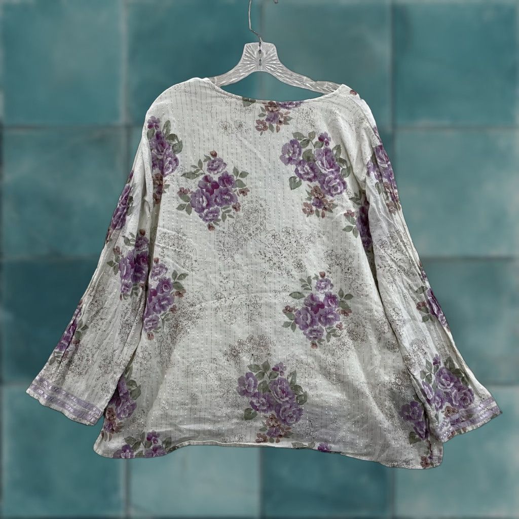 Vintage VINTAGE Y2K Anthony Shirt 2X Plus White Purple Floral Boho Bohemian Fairy Grunge Mens Size XXL / US 16-18 / IT 52-54 - 1 Thumbnail