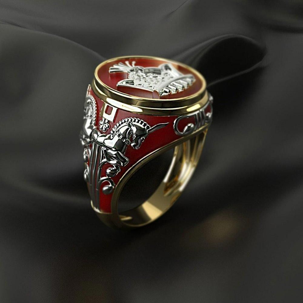 Designer Men's King Horse Two-tone Knight Ring - Size 11 Size ONE SIZE - 8 Thumbnail