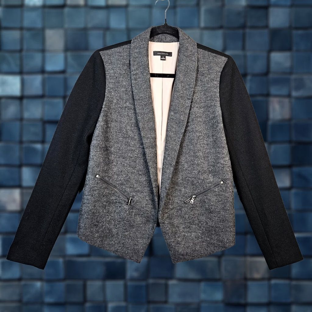 Ann Taylor Ann Taylor Women’s Blazer Two Tone Black Gray Open Front Size 4 Regular Jacket Size S / US 4 / IT 40 - 1 Thumbnail