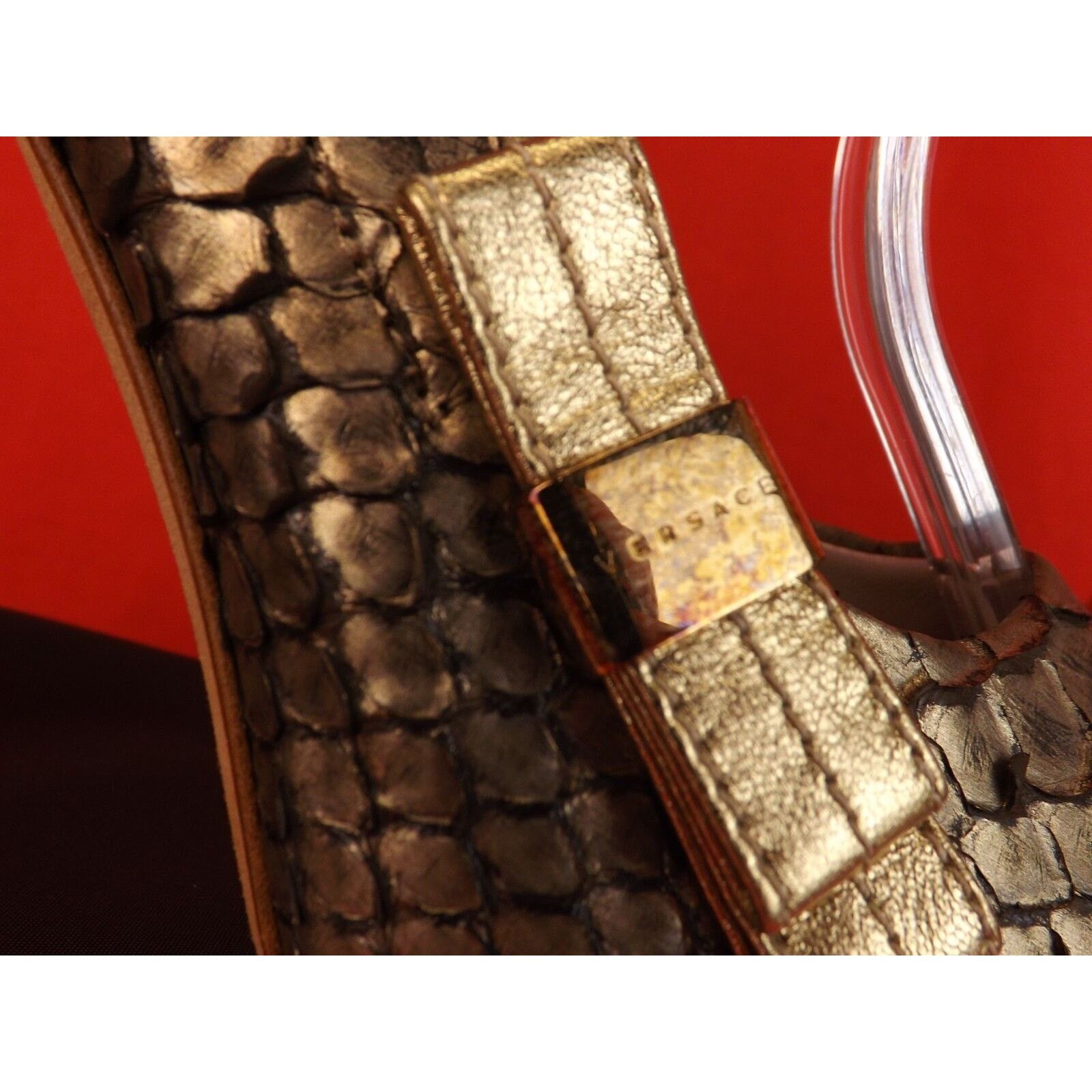Versace BRONZE PYTHON PEEP TOE BOW LOGO PLATFORM SANDALS PUMPS 35.5 Size US 5.5 / IT 35.5 - 2 Thumbnail