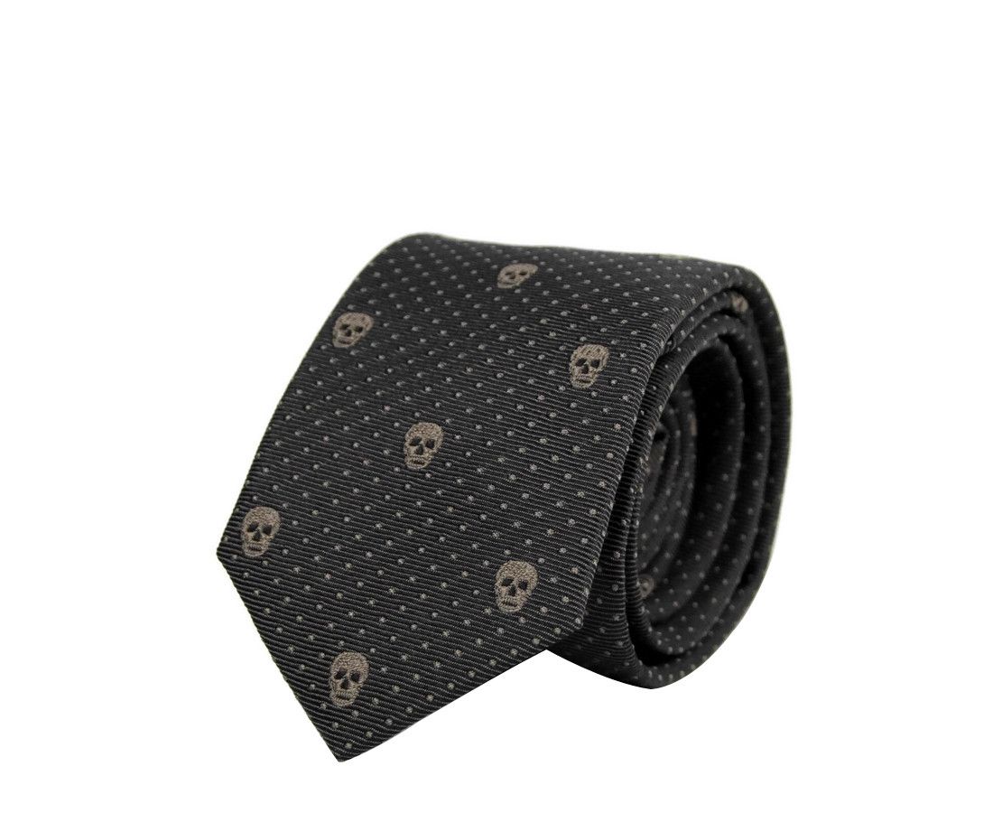 Alexander McQueen Men's Brown Skull Polka Dot Silk Tie (5 Cm) Size ONE SIZE - 1 Thumbnail