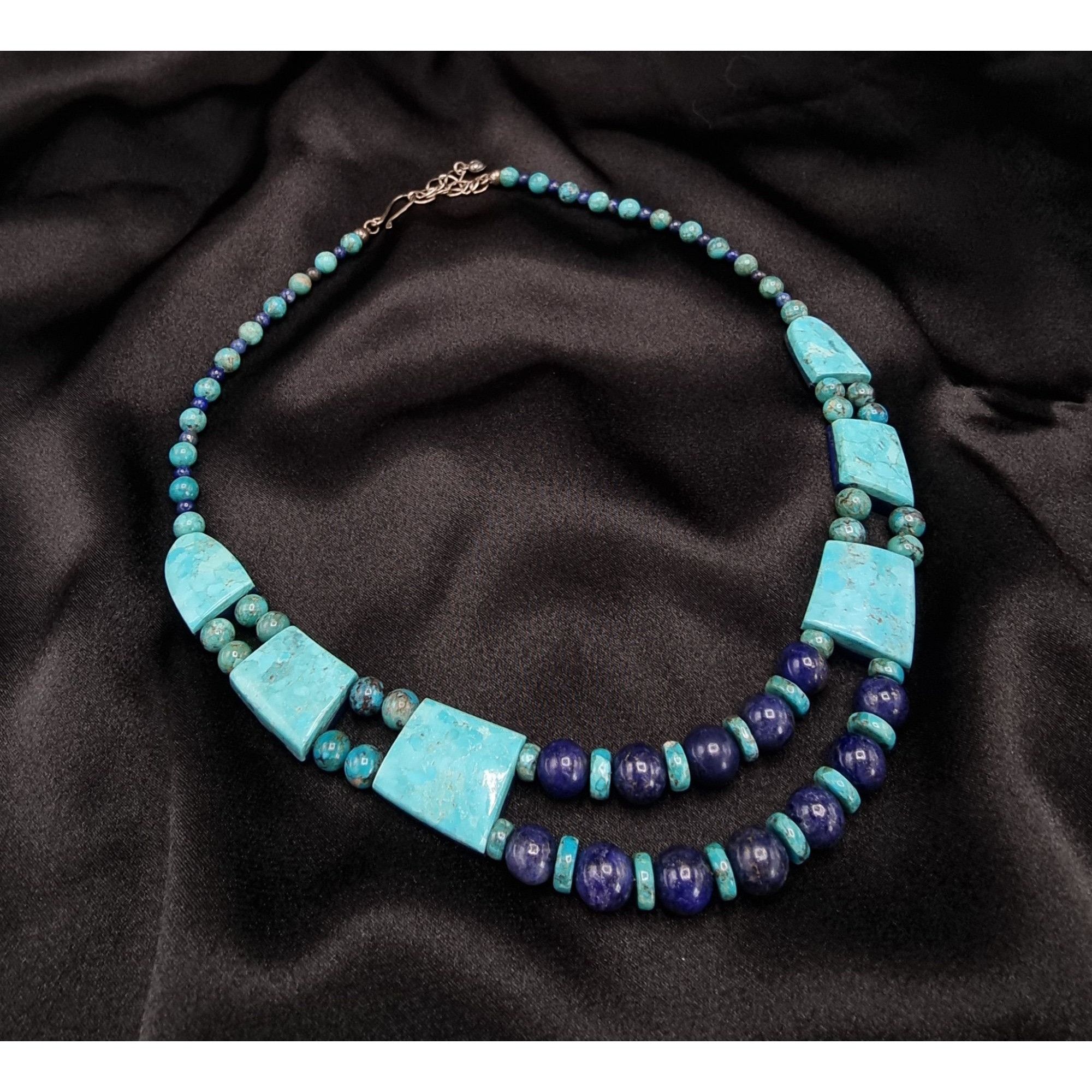 Vintage Turquoise & Lapis Double Sided Necklace Sterling Silver Clas Size ONE SIZE - 1 Thumbnail