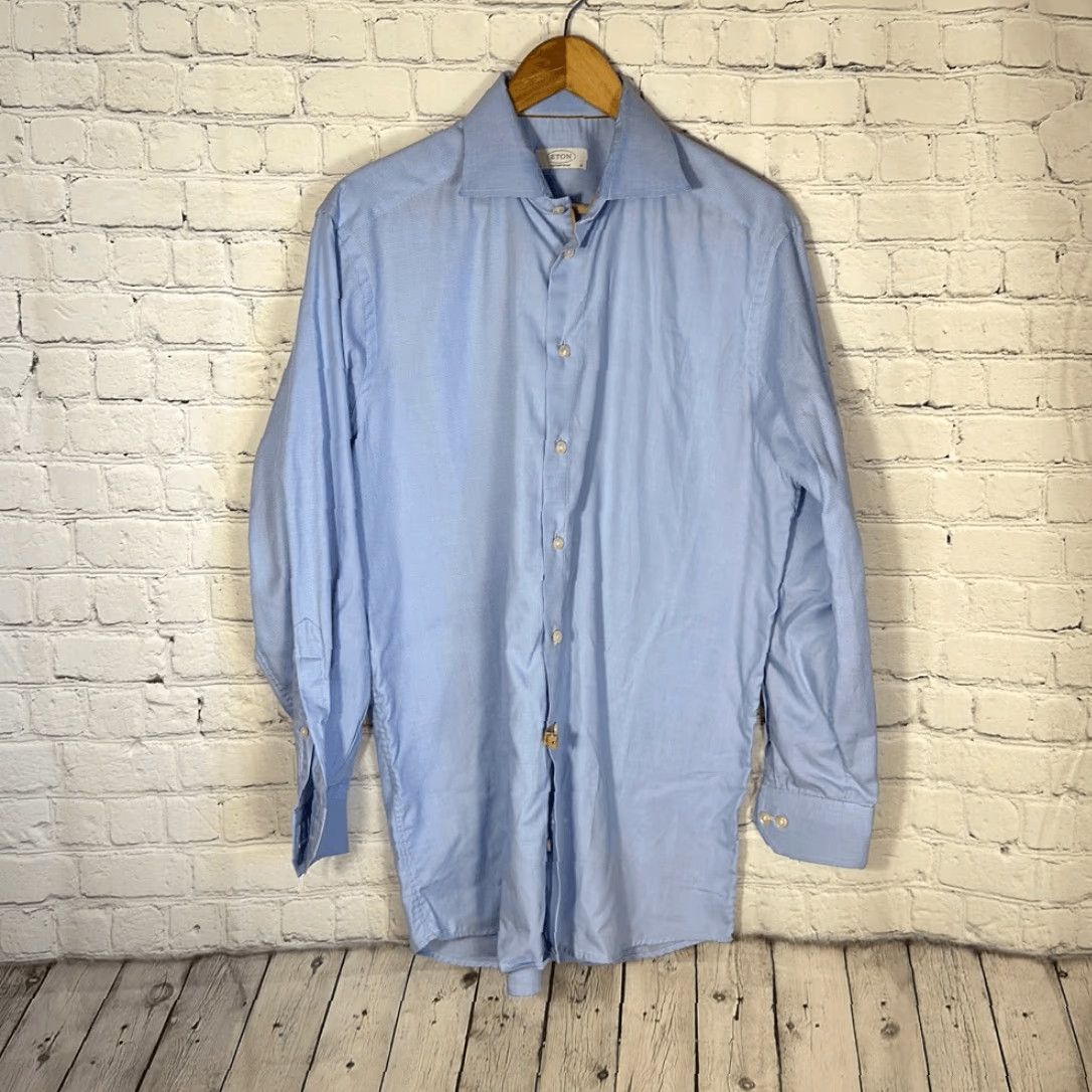 Eton ETON Shirt Mens Contemporary Blue Houndstooth Button Up Long Sleeve Cotton 41 16 Size US L / EU 52-54 / 3 - 2 Thumbnail