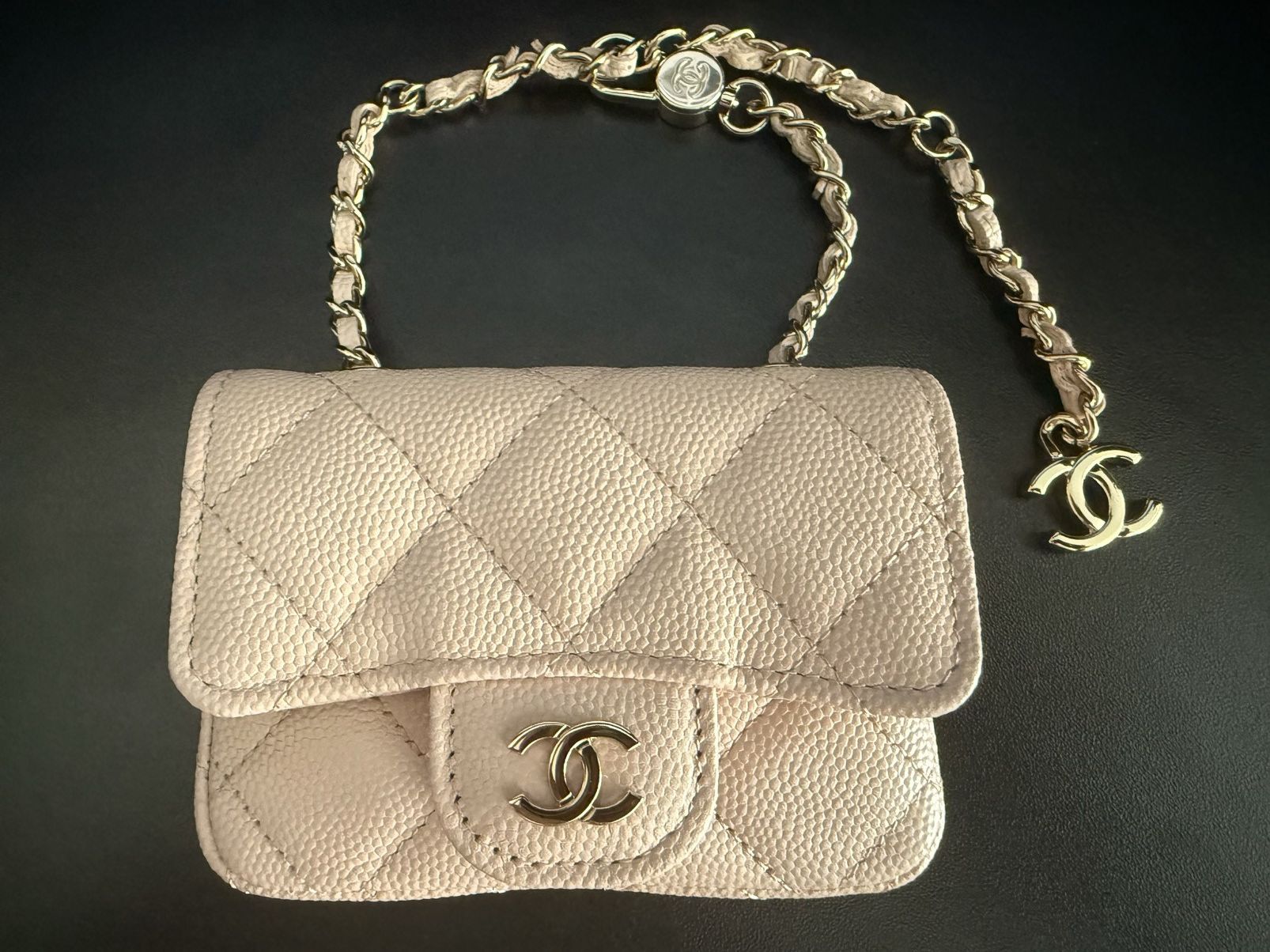 Chanel Caviar Quilted Mini Chain Belt Bag Light Beige