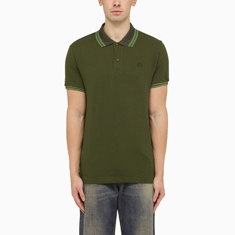 image of Etro Green Short-Sleeved Polo Shirt With Logo Embroidery, Men's (Size Small)