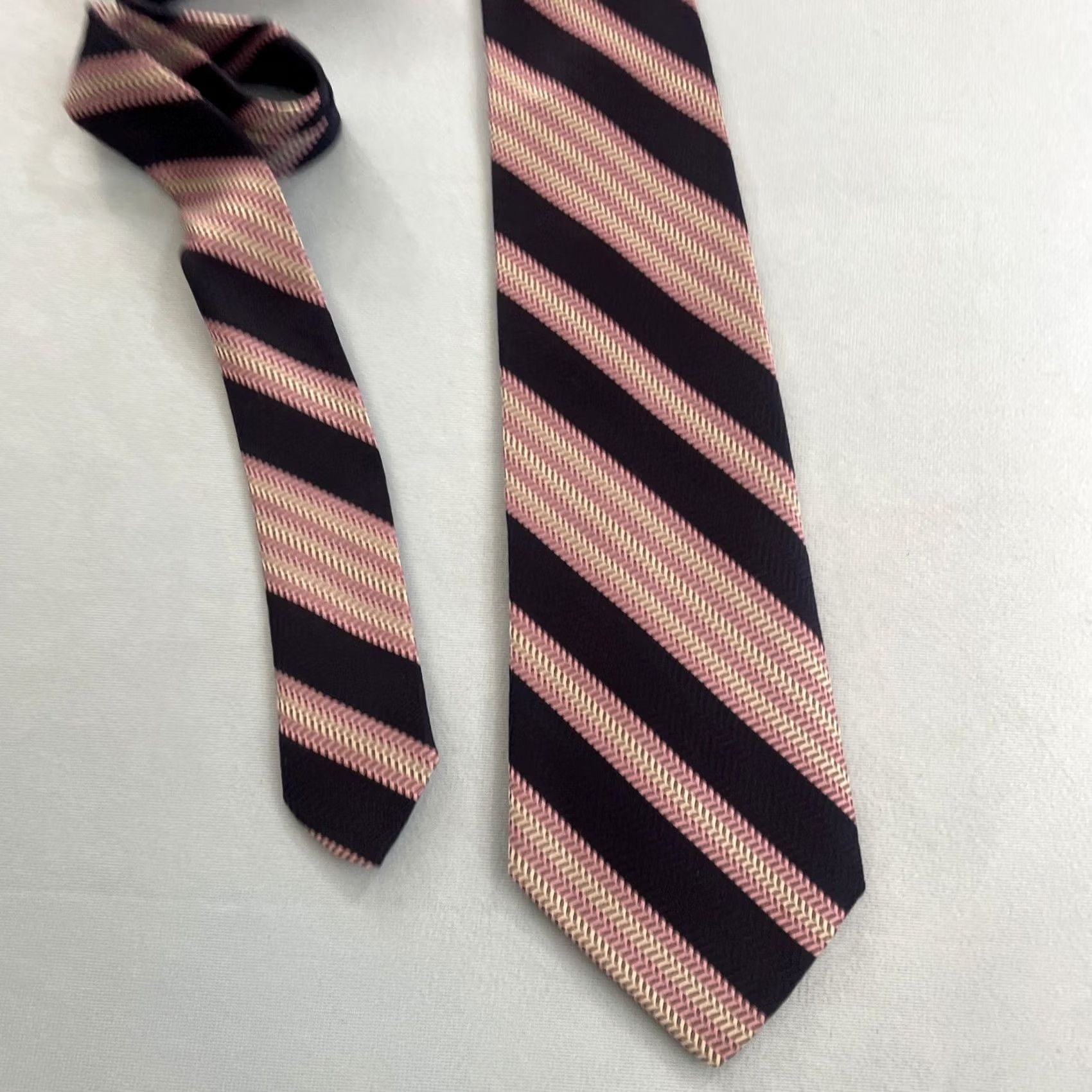 Pinko VINTAGE NeckTie Pink Blue Repp Stripe Polyester Thick Woven Retro Disco 70s Wide 4x56 Mens Size ONE SIZE - 4 Thumbnail