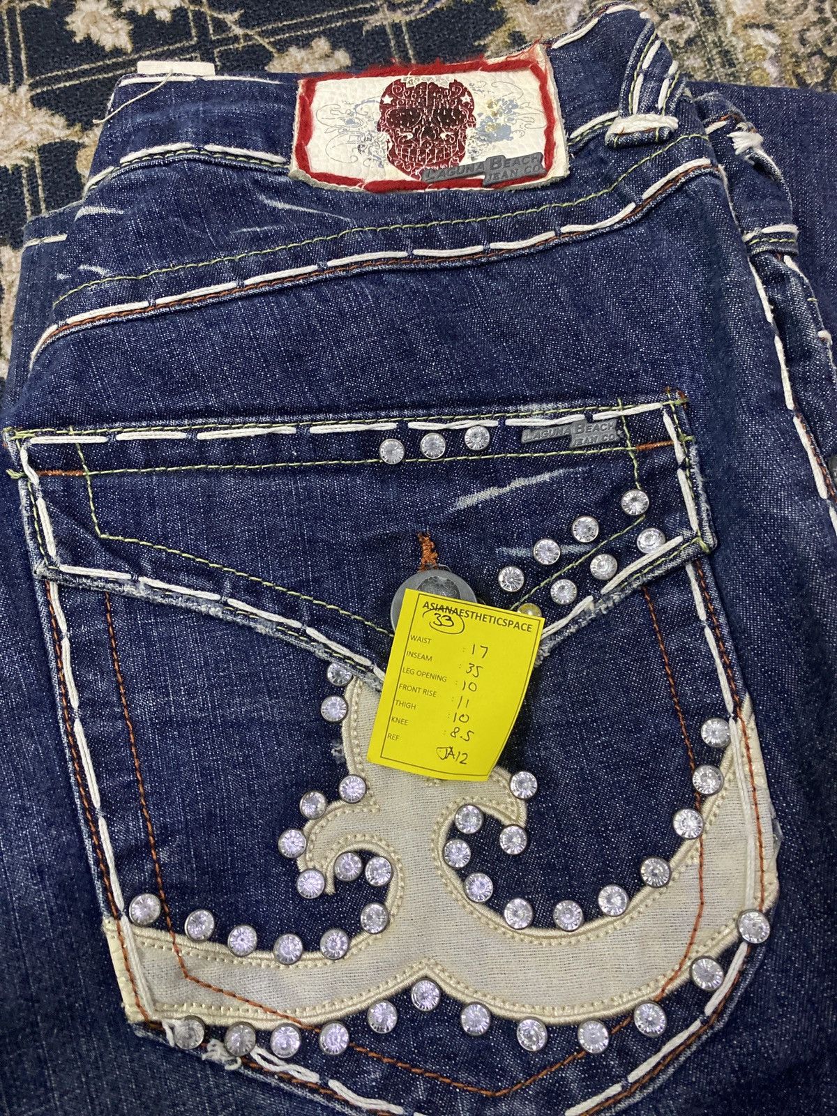 If Six Was Nine Flare Laguna Beach USA Skulls Button Pocket Embellished Size US 33 - 21 Thumbnail