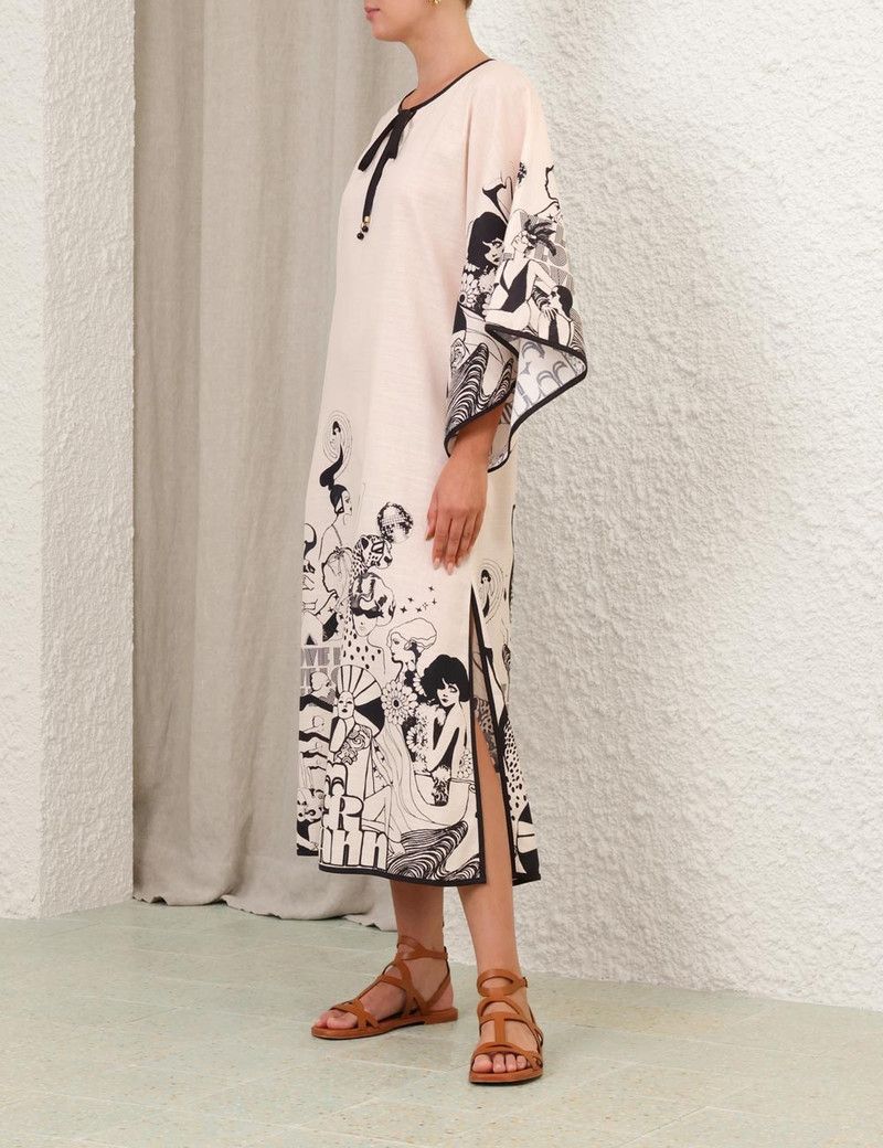 Zimmermann oc11z0126 Maxine Kaftan Midi Dress in Cream/Black Size M / US 6-8 / IT 42-44 - 3 Thumbnail