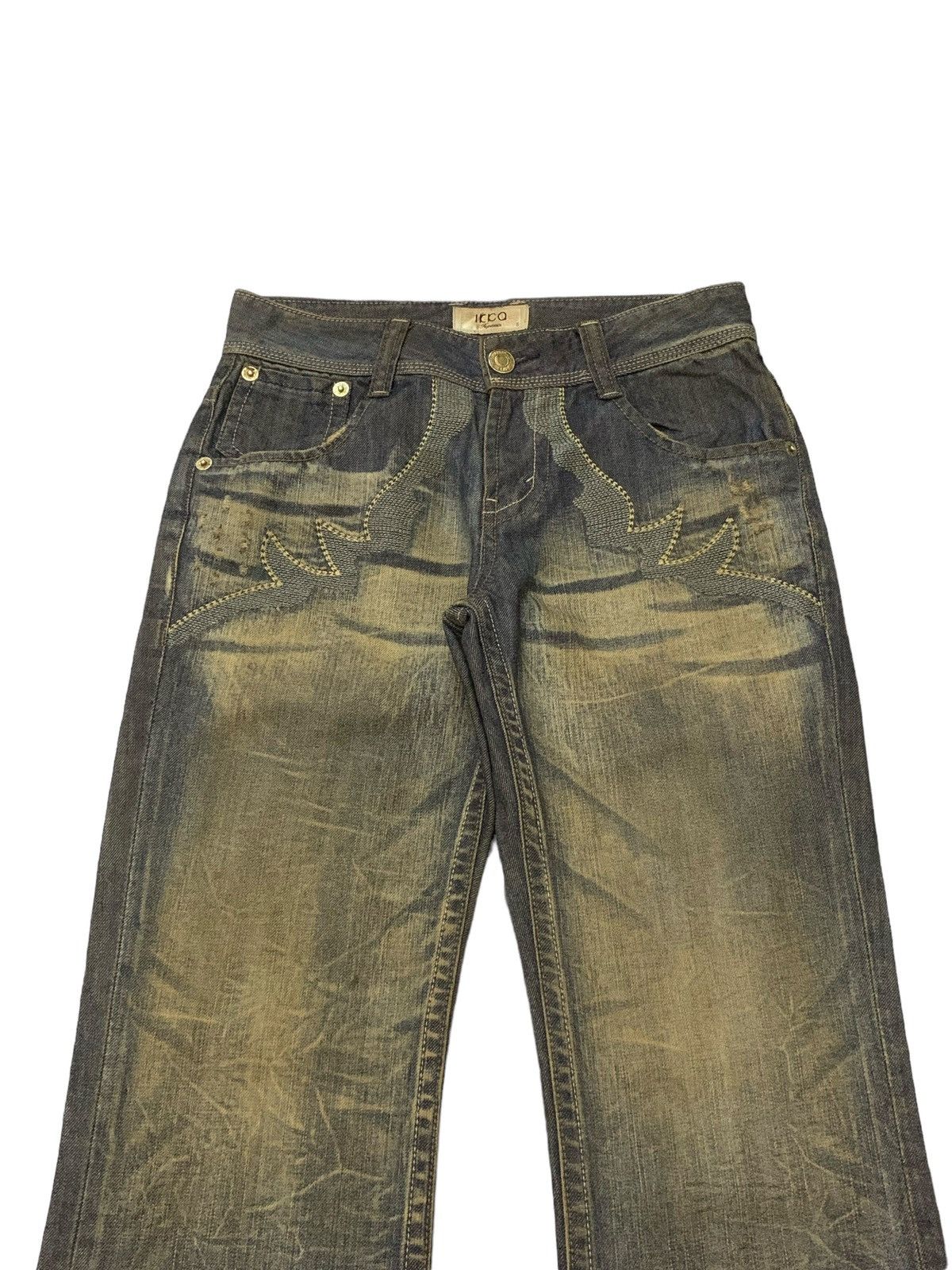 GOSTAR DE FUGA × Tornado Mart Icca Japan Mud Wash Embroidered Claw Flared Man Jeans Size US 29 - 3 Thumbnail