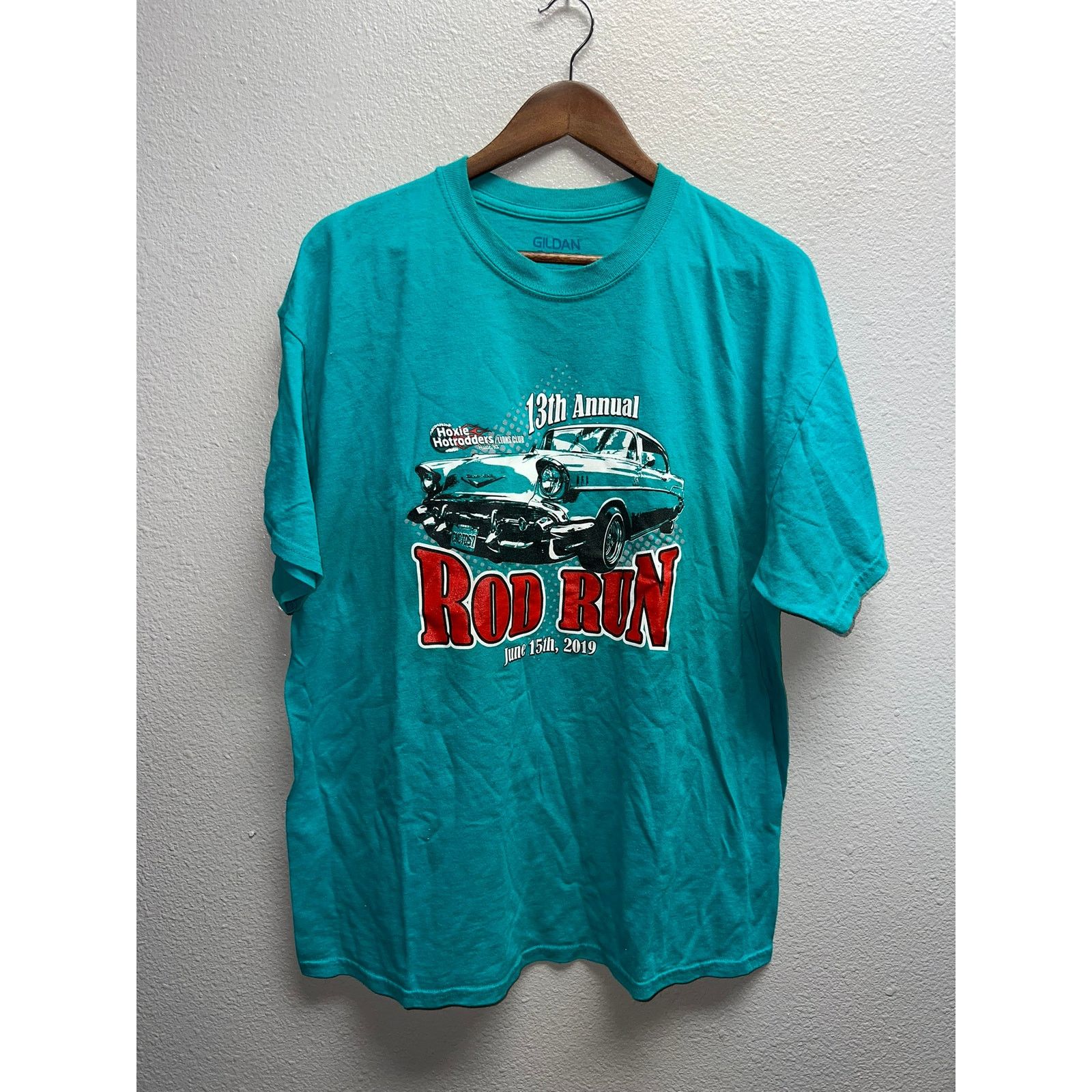 Gildan Rod Run Shirt Hoxie Hotrodders Hot Rods Car Teal Tee Shirt Size US XL / EU 56 / 4 - 1 Thumbnail