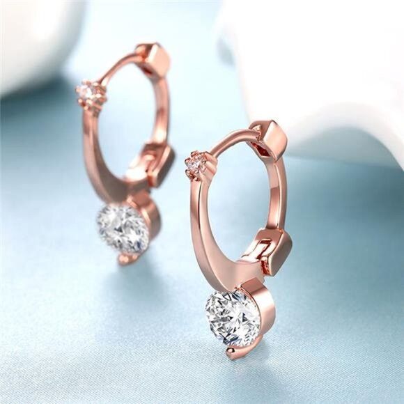 Other Rose Gold Plated Hoop Huggie w/AAA Zirconia & Latch Back Size ONE SIZE - 6 Thumbnail