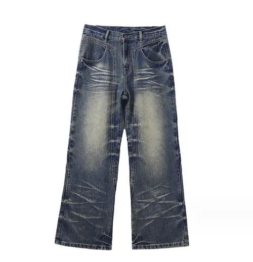VIBE Vintage washed blue whiskered draped micro-flared jeans Size US 32 / EU 48 - 7 Thumbnail