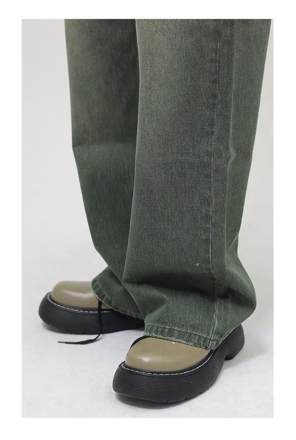Japanese Brand Hayase x Hada Loose fit washed mid-rise green frayed jeans Size US 32 / EU 48 - 6 Thumbnail