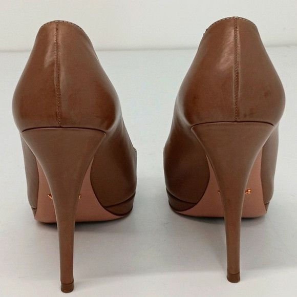 Prada Prada Women's Tan Leather Peep Toe Platform Heels - EU37/US7 Size US 7 / IT 37 - 12 Thumbnail