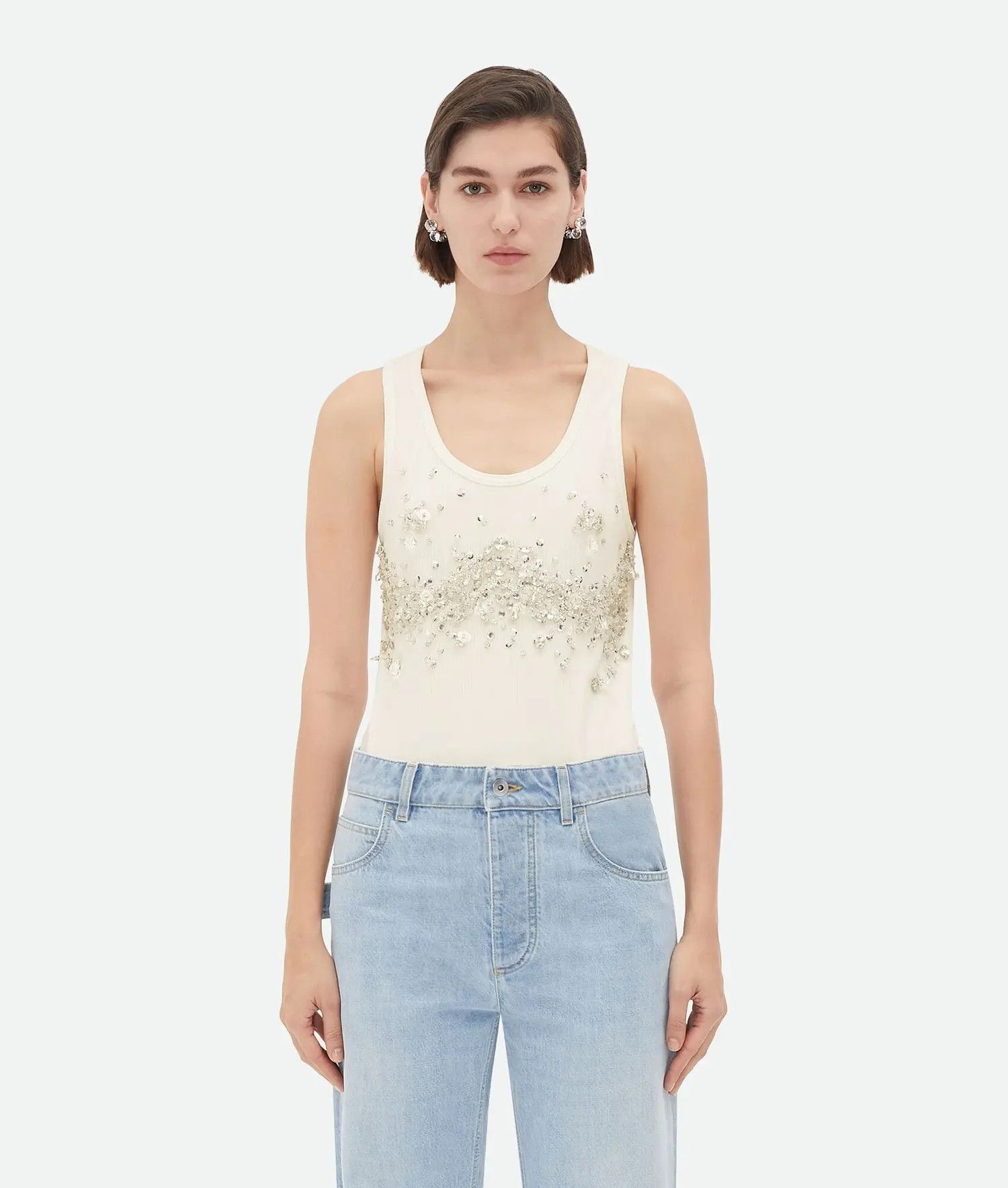 Bottega Veneta o1n1vont0325 Crystal Embroidered Jersey Tank Top in Chalk Size M / US 6-8 / IT 42-44 - 5 Thumbnail