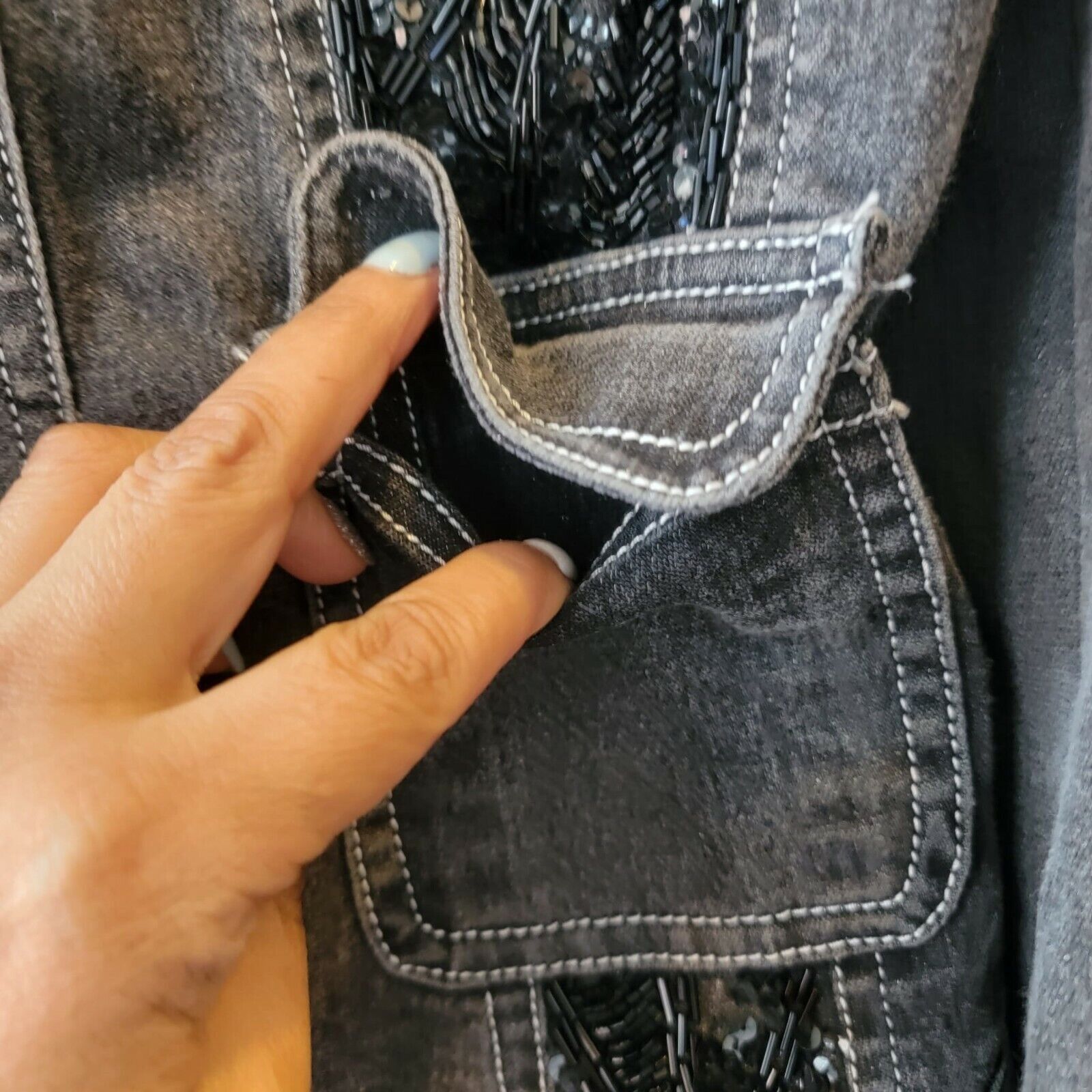 Other Size M Women's Black boho Denim fitted Jacket 4 pockets bead Size M / US 6-8 / IT 42-44 - 8 Thumbnail