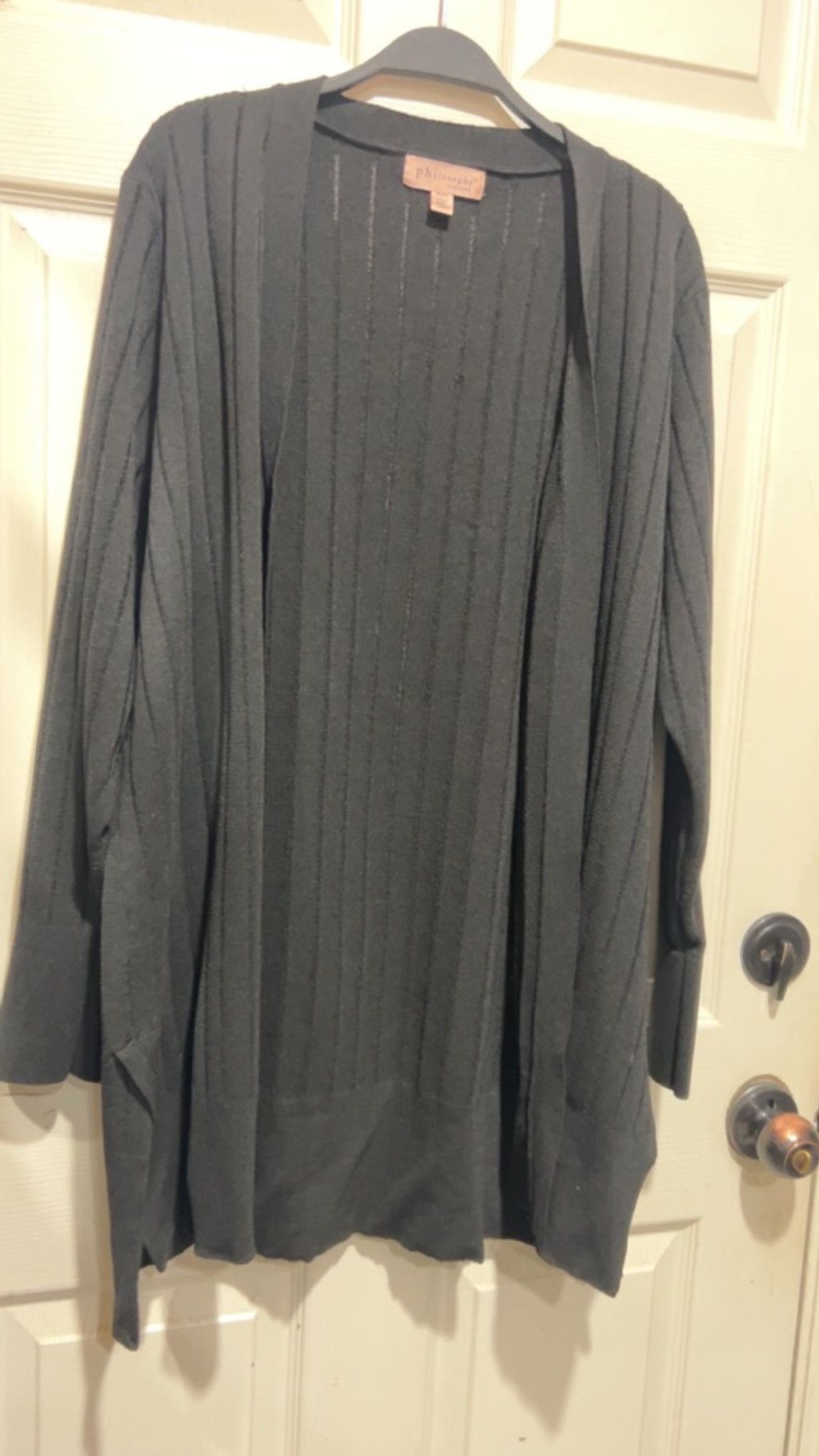 Philosophy di Lorenzo Serafini Women's Philosophy Black Ribbed Cardigan XL with Gold Button Size XL / US 12-14 / IT 48-50 - 3 Thumbnail