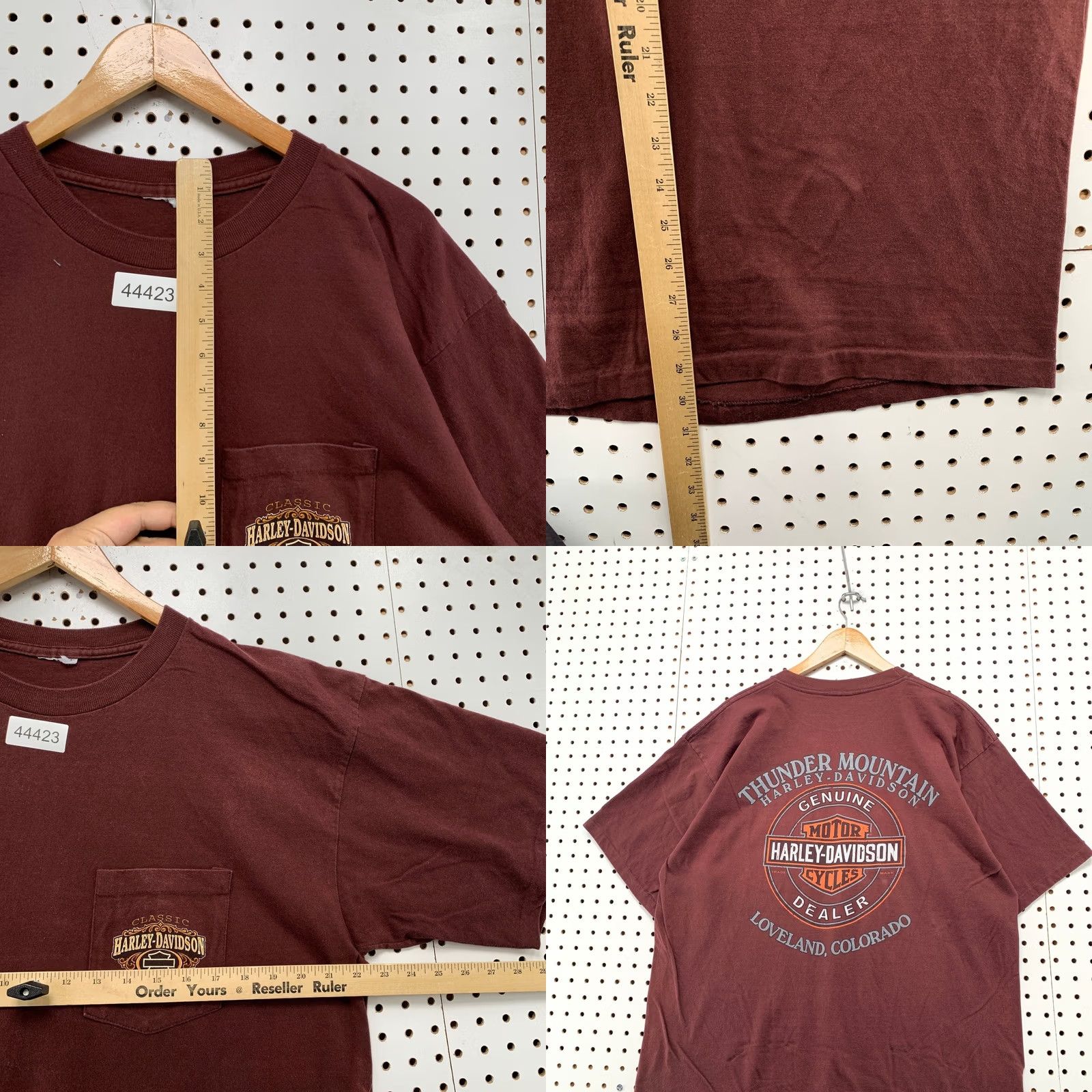 Harley Davidson VINTAGE Harley Davidson Pocket T Shirt Mens Large Maroon Thunder Mountain Loveland CO Motorcycle Size US L / EU 52-54 / 3 - 8 Thumbnail