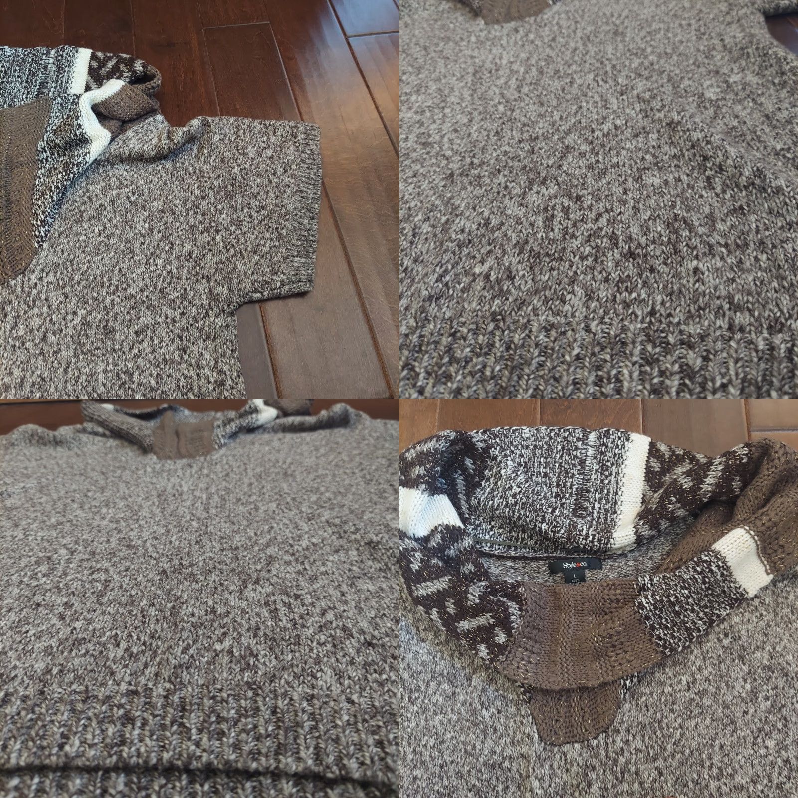 Vintage Style&co. Women's Gray Knitted Zip Turtle Neck Sweater - Size L - Solid Knit Cotton Acrylic Tunic Long Sleeve Womens Size L / US 10 / IT 46 - 8 Thumbnail