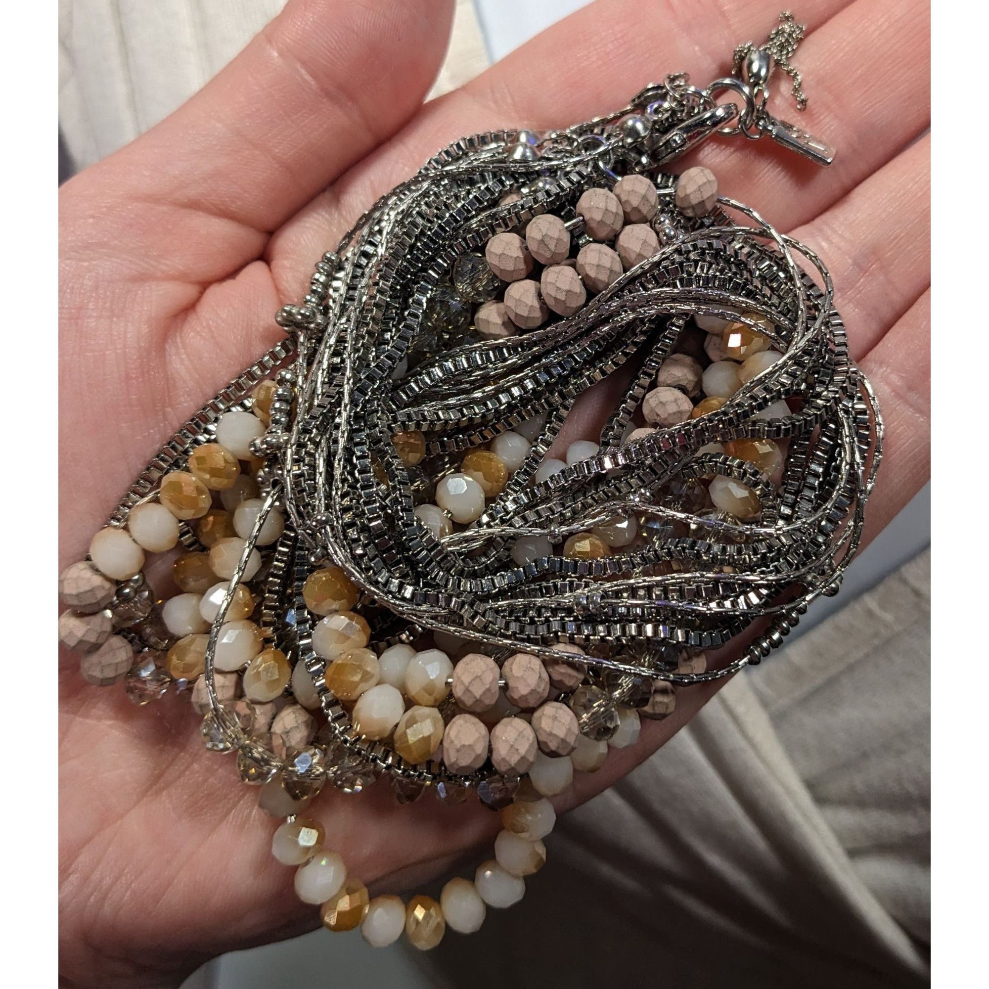 Vera Wang Vera Wang Multilayer Glass Beaded Silver Tone Chain Necklace Size ONE SIZE - 7 Thumbnail