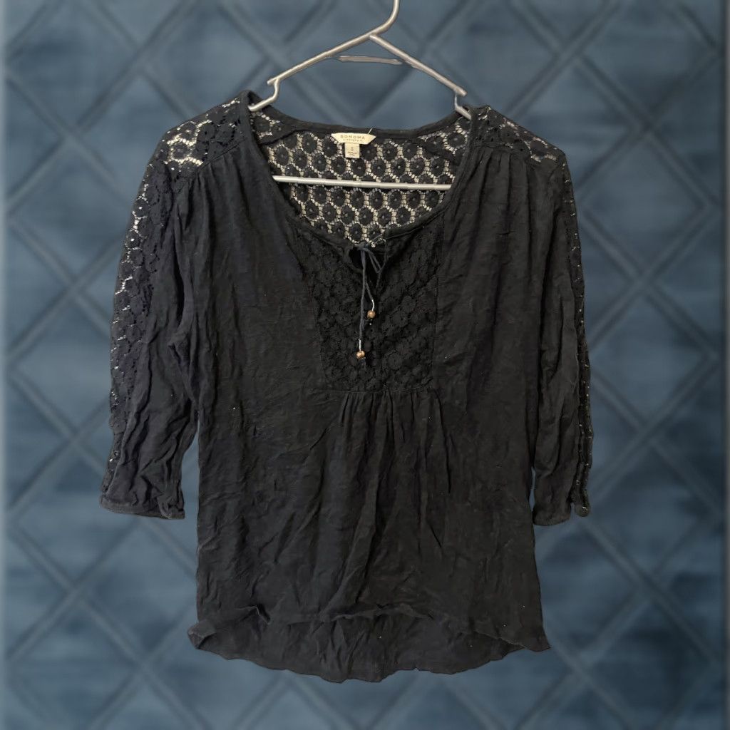 Vintage VINTAGE Sonoma Black 3/4 Sleeve Blouse Women Size S Tassel Shirt Womens Size S / US 4 / IT 40 - 1 Thumbnail