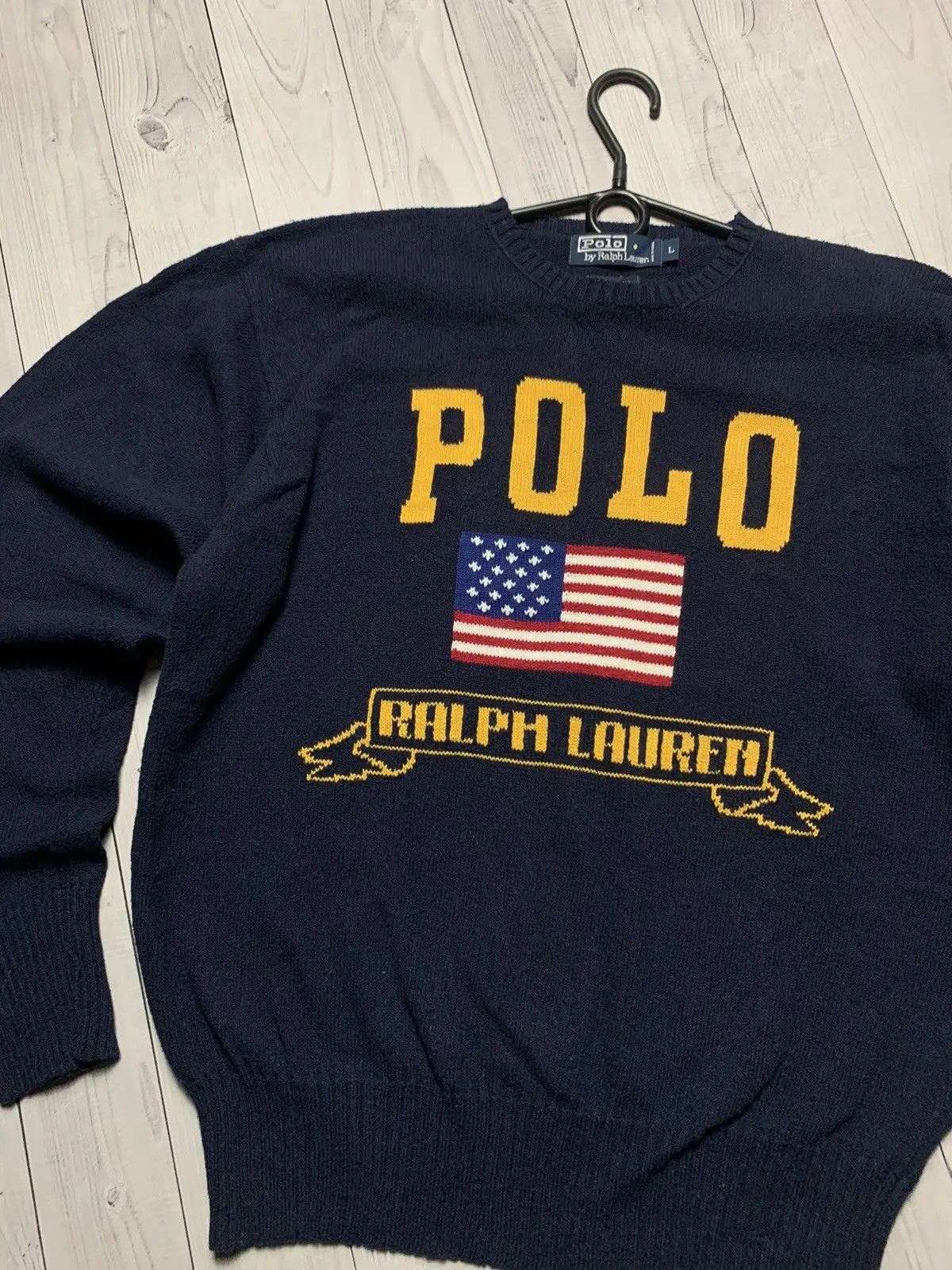 Ralph Lauren Vintage navy sweater Polo Ralph Lauren USA big central logo Size US L / EU 52-54 / 3 - 5 Thumbnail