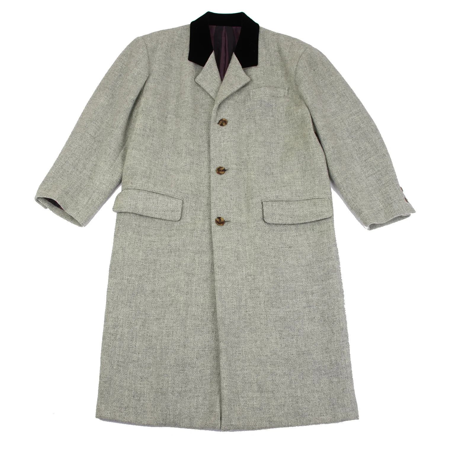 Jean Paul Gaultier Wool Stripe Velour Long Coat in Gray and Black, Size M Size US M / EU 48-50 / 2 - 1 Thumbnail