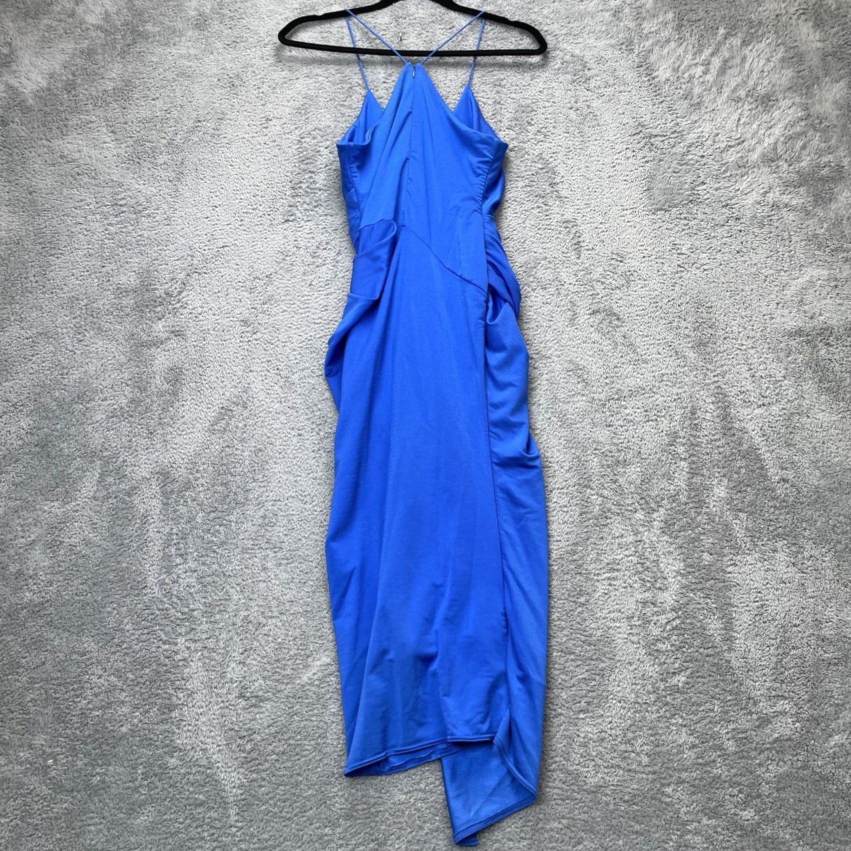 Vintage SHEIKE Dress Womens 10 Blue Bodycon Stretch Spaghetti Strap Surplice Neck Lined Size L / US 10 / IT 46 - 2 Thumbnail