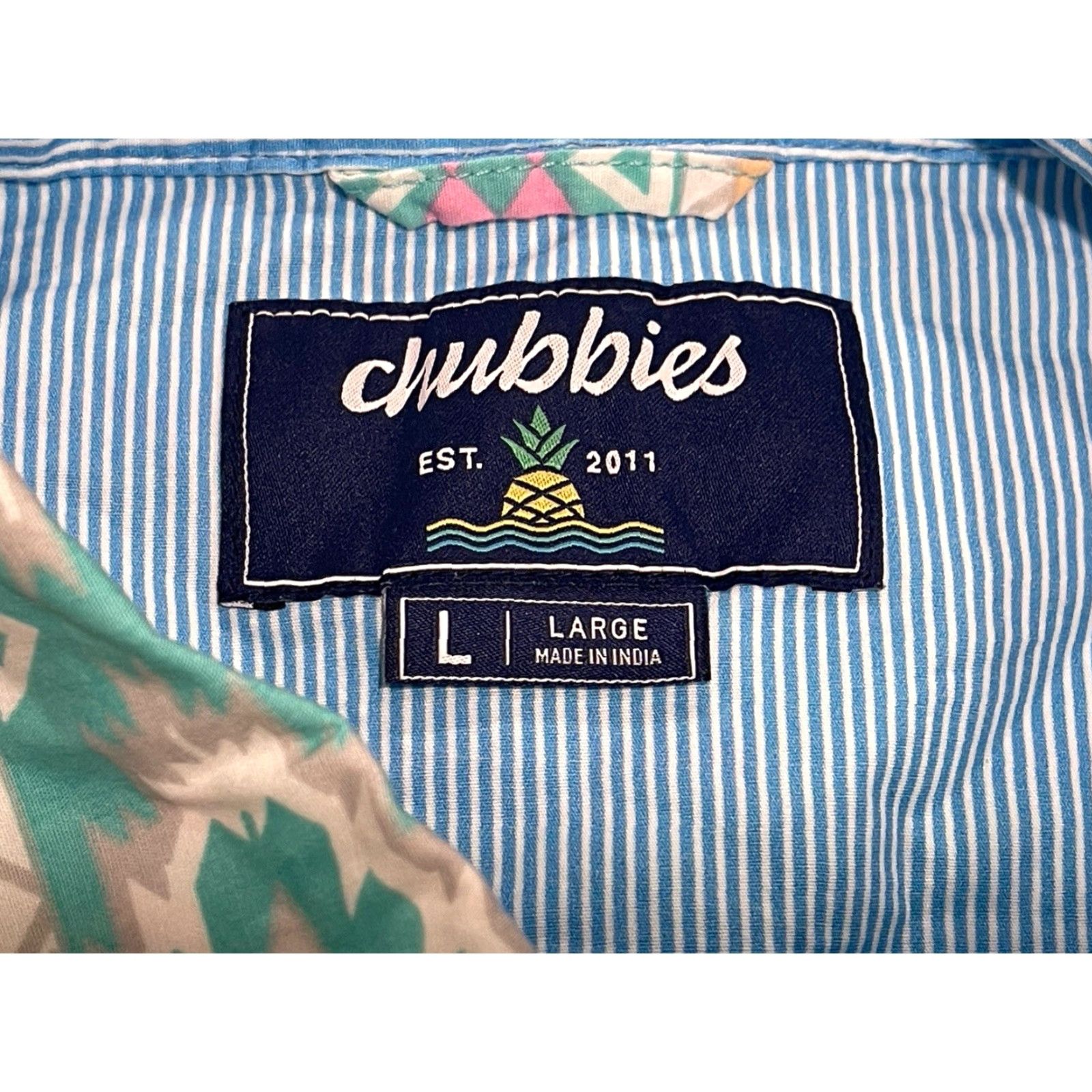 Chubbies Chubbies Shirt Mens L Hawaiian Aztec Stretch Geometric Pattern Button-Up Short Sleeve Collared Pocket Multicolor Seasonal Casual Size US L / EU 52-54 / 3 - 5 Thumbnail