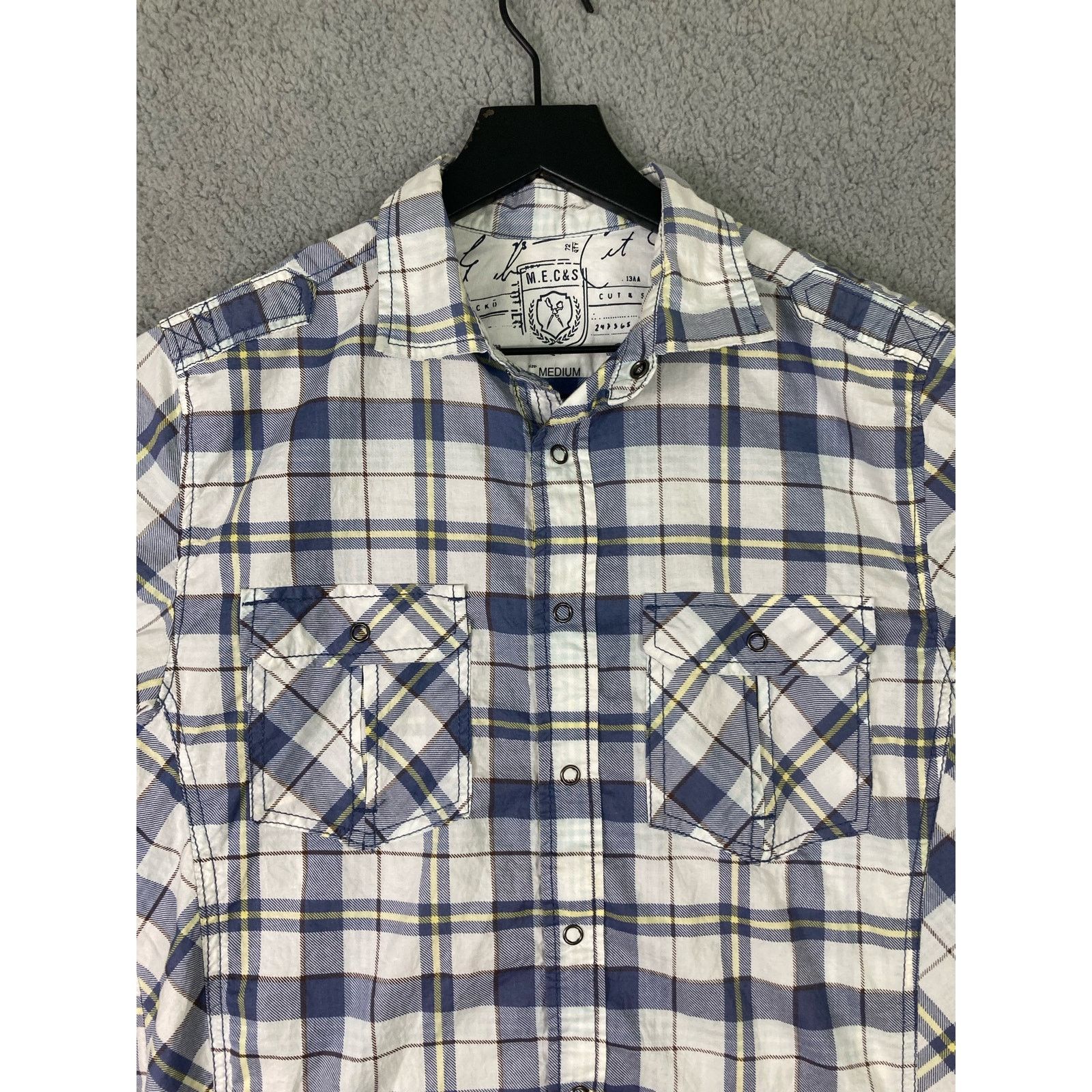 Marc Ecko Marc Ecko Men's Short Sleeve Plaid Shirt Size M White Blue Size US M / EU 48-50 / 2 - 6 Thumbnail