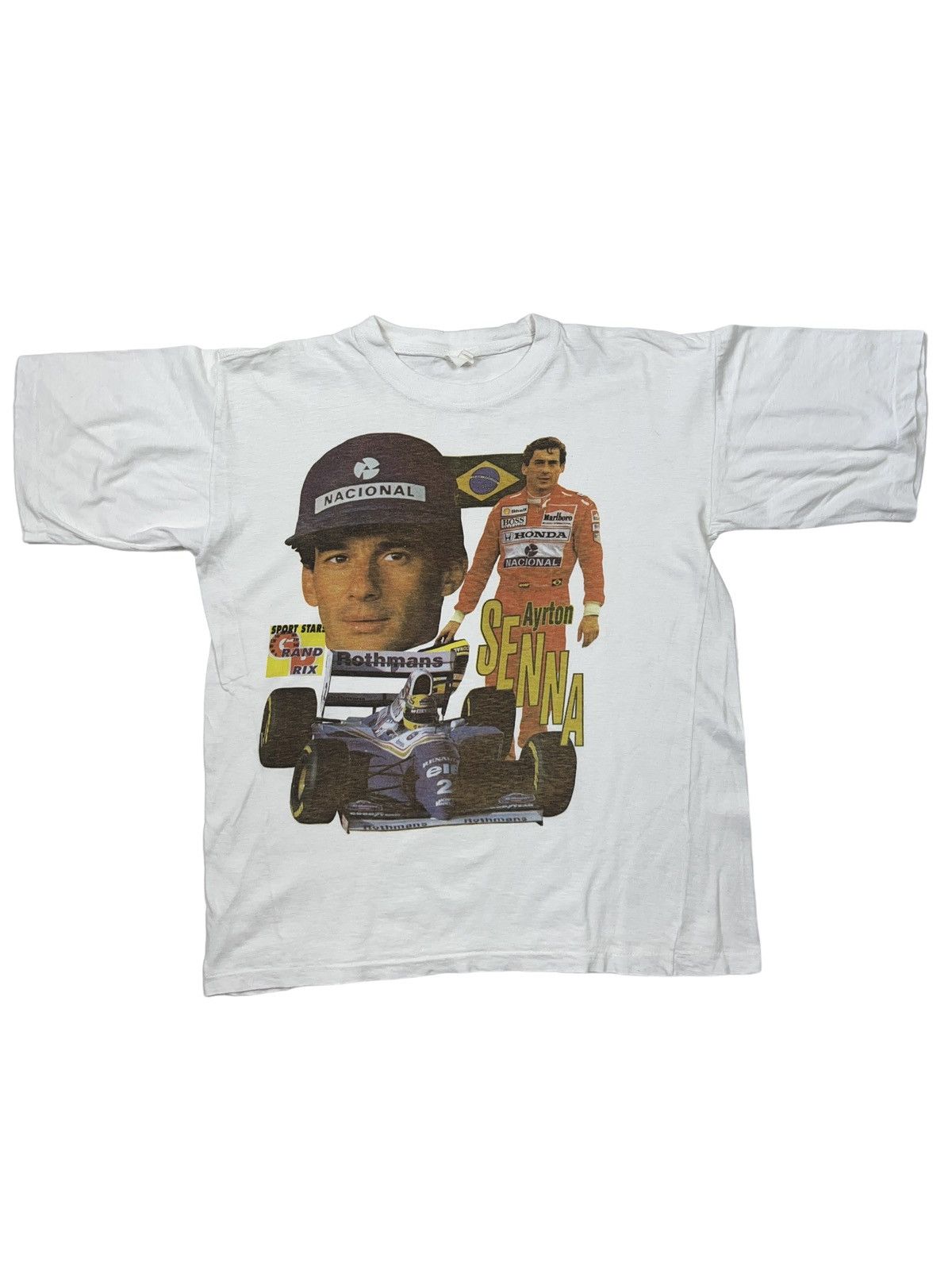 image of Formula Uno x Racing Vintage Ayrton Senna Memorial T-Shirt Racing F1 in White, Men's (Size Large)