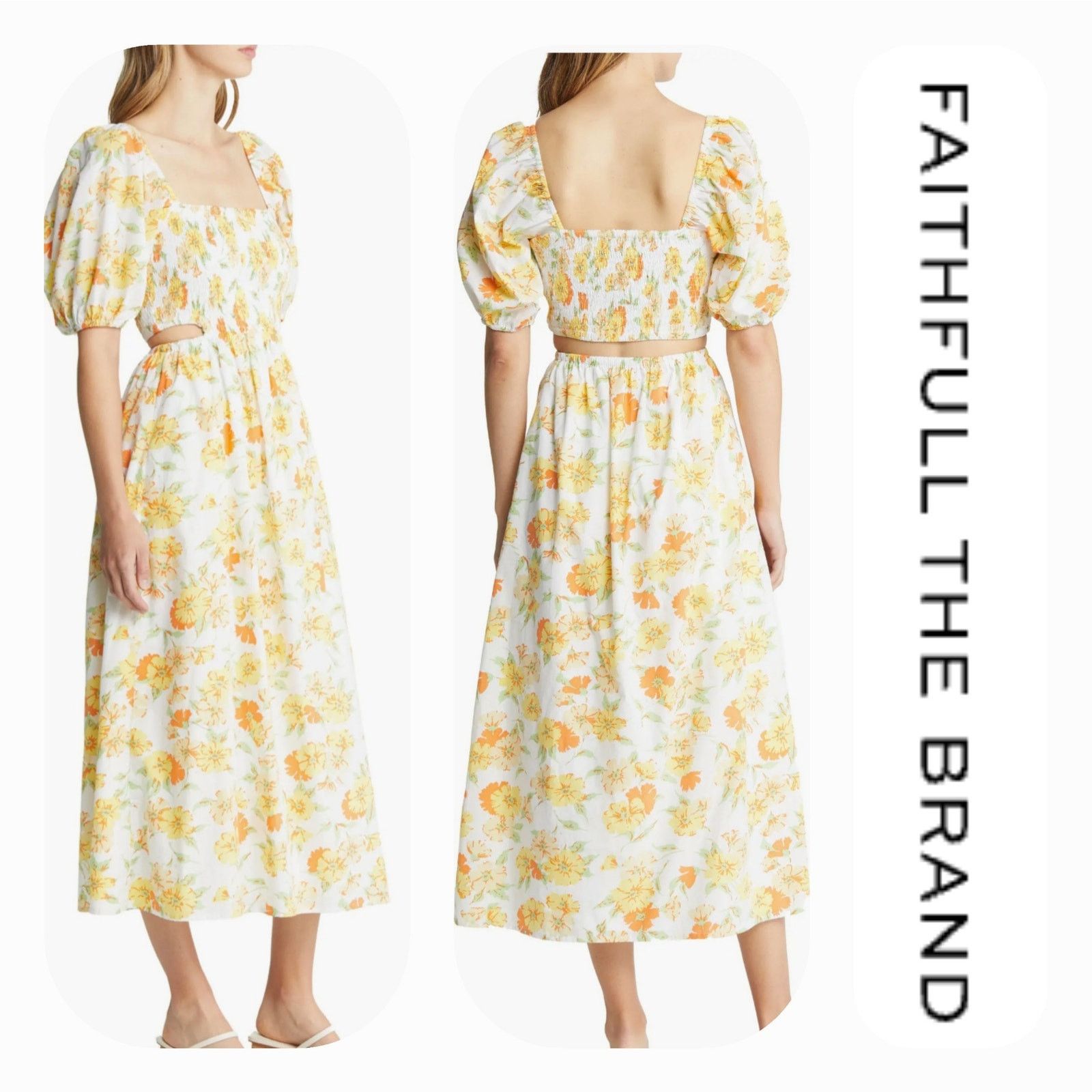 FAITHFULL NWT Faithfull the Brand Loucetta Midi Dress Sz. 12 White Size XL / US 12-14 / IT 48-50 - 1 Thumbnail