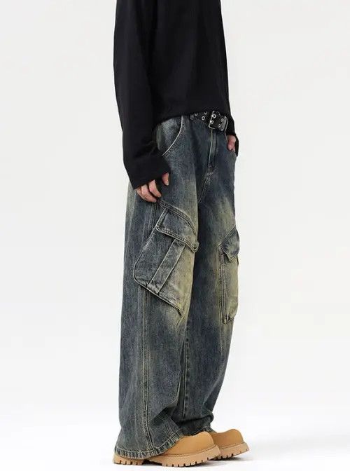 VIBE American street retro men's loose cargo baggy jeans Size US 32 / EU 48 - 4 Thumbnail