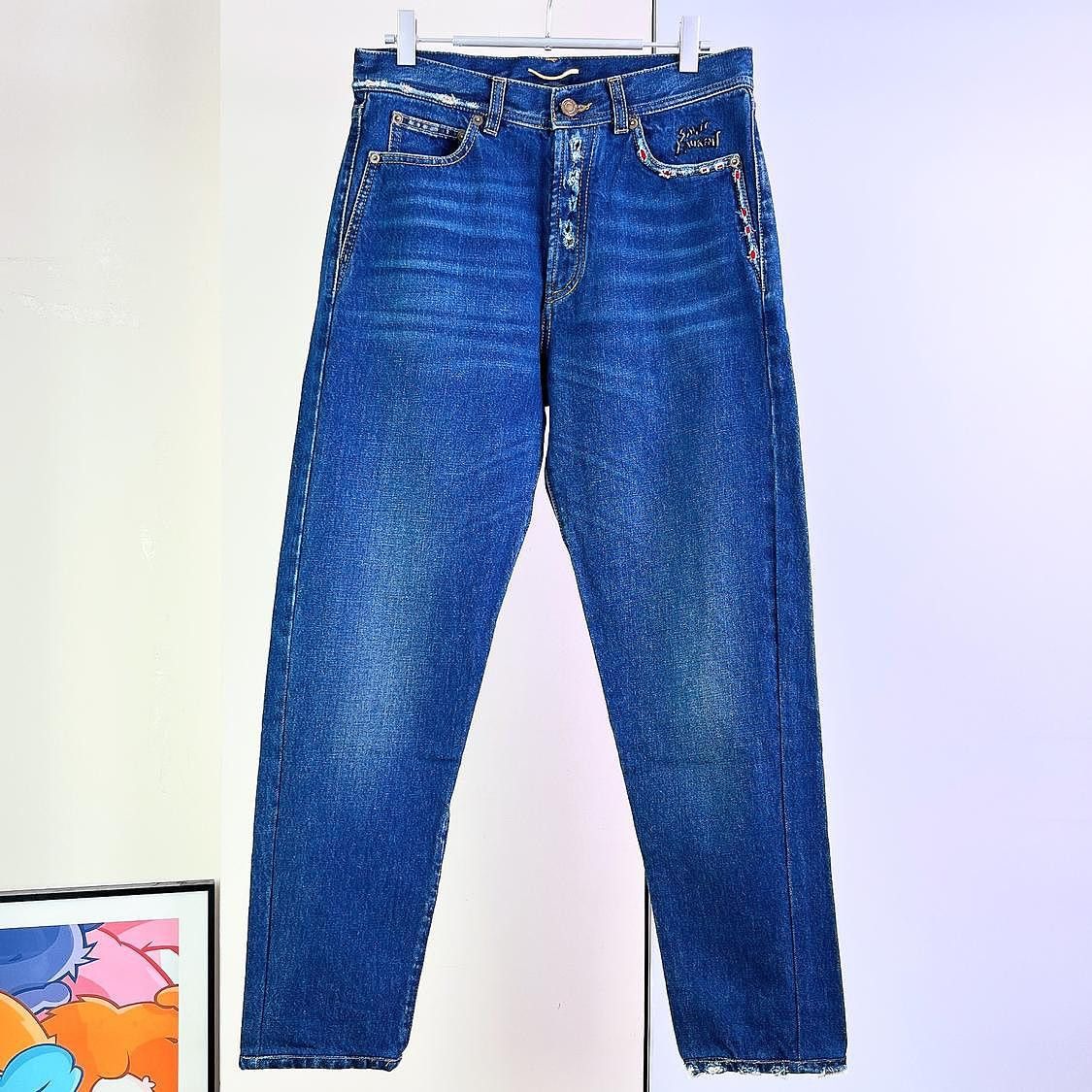 Saint Laurent Paris Saint Laurent Frayed Detail Denim Jeans Size 29 Size US 29 - 1 Thumbnail