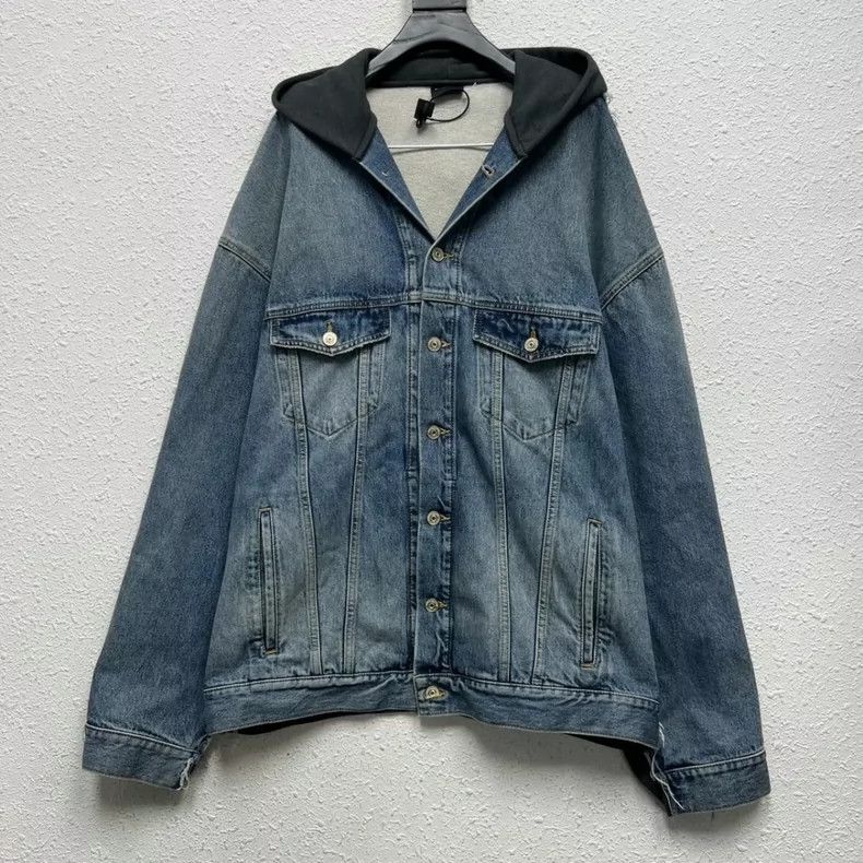 Balenciaga Balenciaga Patch Hooded Back Logo Denim Jacket Size US M / EU 48-50 / 2 - 1 Thumbnail