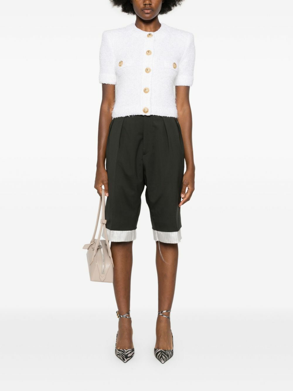 Balmain o1srvl11e1125 Cropped Cardigan in White Size XS / US 0-2 / IT 36-38 - 2 Thumbnail