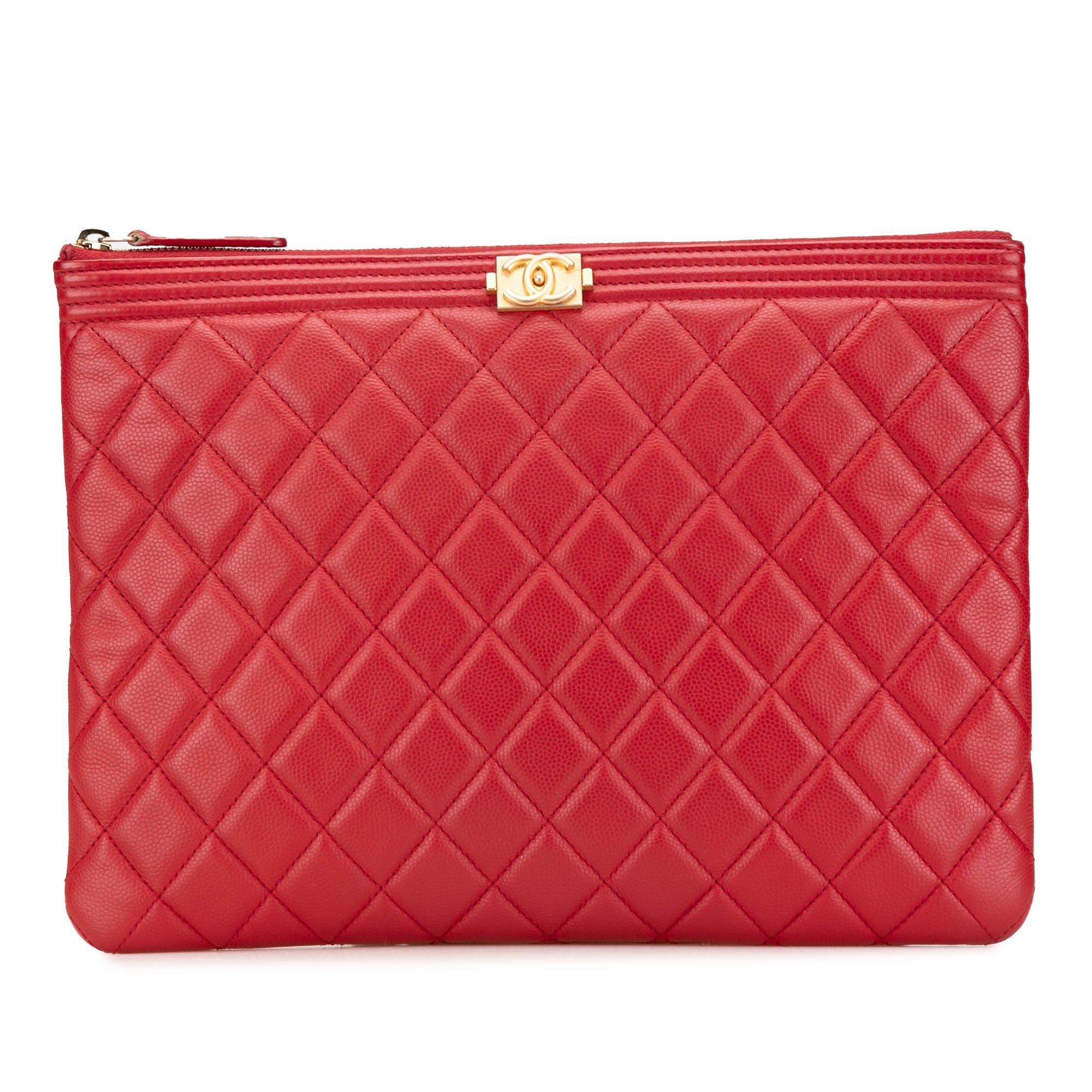Chanel Medium Quilted Caviar Boy O Case Clutch Red
