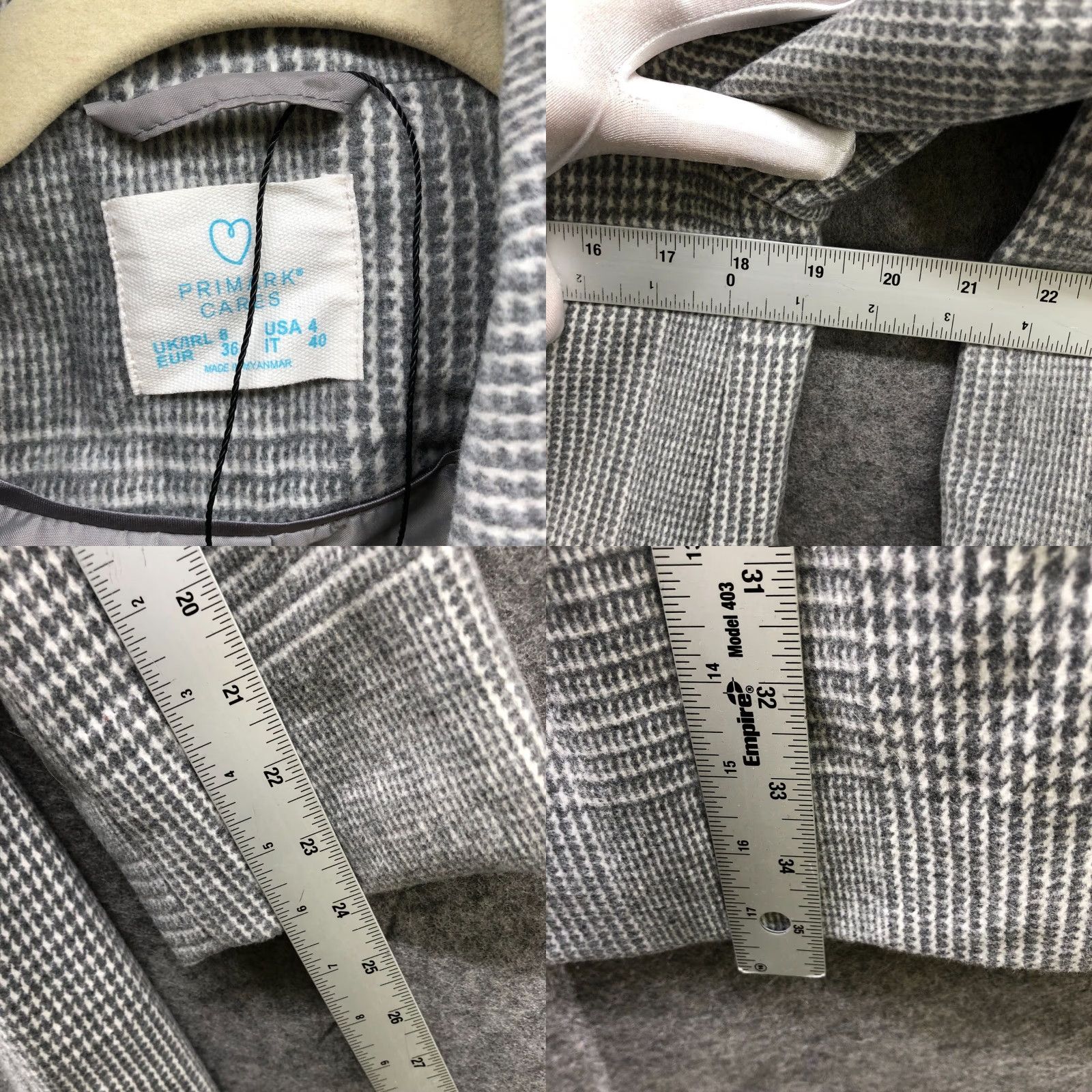 Primark Primark Blazer Womens 4 Gray White Plaid Longline Overcoat Workwear Size S / US 4 / IT 40 - 8 Thumbnail