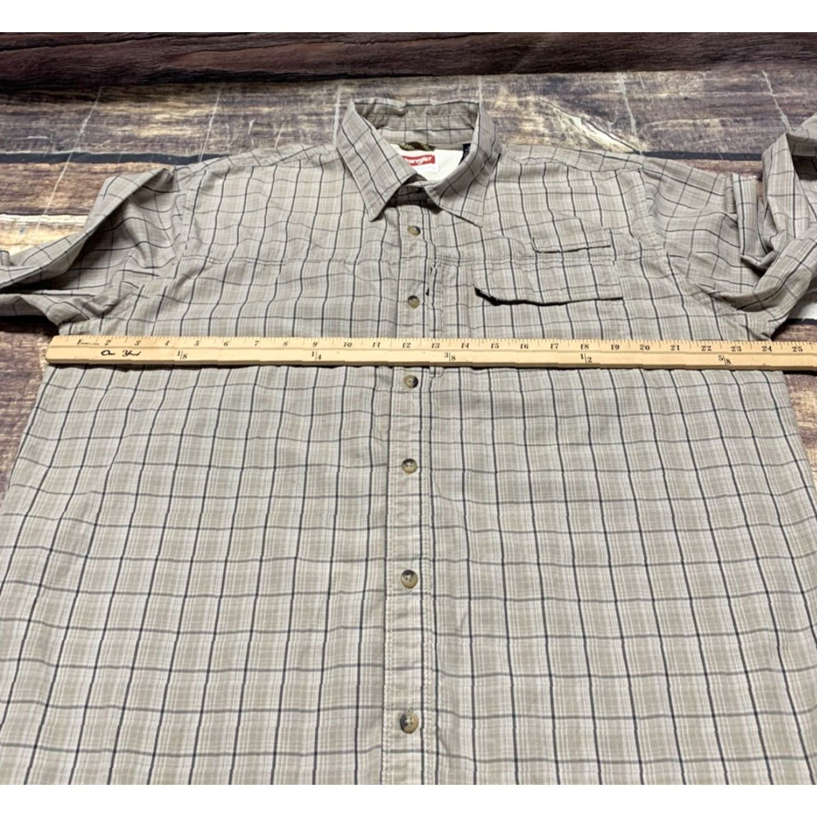 Wrangler Wrangler Mens Long Sleeve Shirt Tan Plaid Size Large Western Cowboy Button Down Size US L / EU 52-54 / 3 - 4 Thumbnail