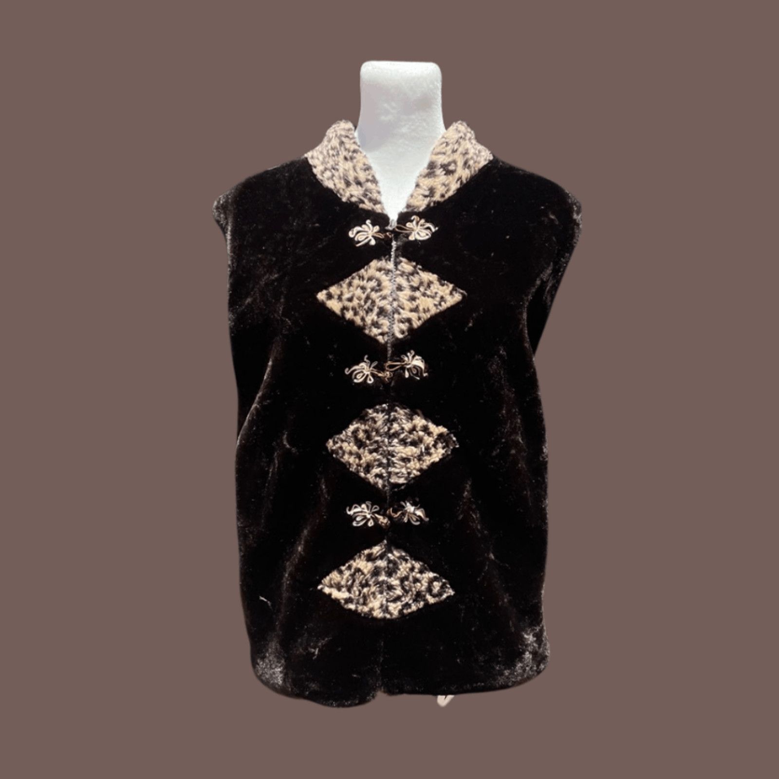 Vintage VTG Faux Fur Vest | Zhong Yan Brown Leopard | Y2K Cozycore Size M / US 6-8 / IT 42-44 - 1 Thumbnail