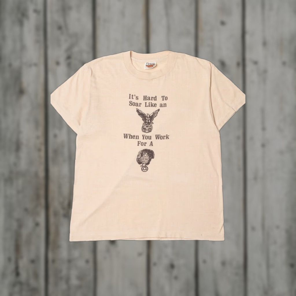 Hanes VINTAGE Hanes T-Shirt Beige Large It's Hard To Soar Like an Eagle Unisex Adults 1980s Mens/Womens Size US L / EU 52-54 / 3 - 1 Thumbnail