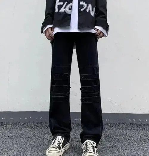 Jean Black Color Street Niche Style Zipper Leg Denim Cargo Pant Size US 32 / EU 48 - 3 Thumbnail