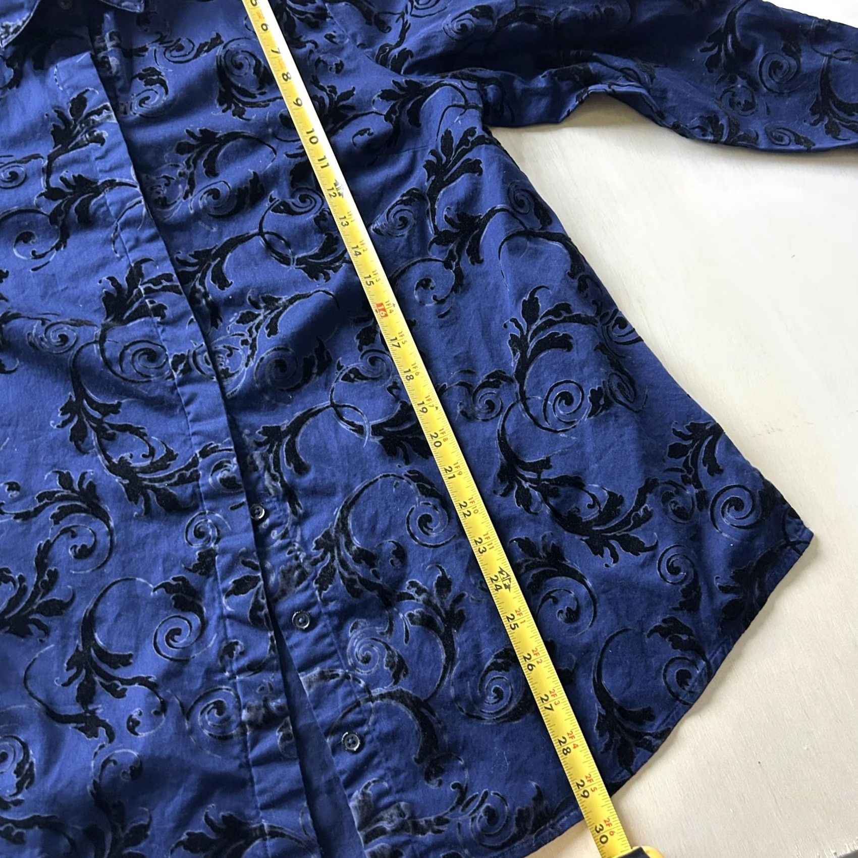 Vintage Chico's Shirt Womens 3 Blue Flocked Velvet Floral Button Up Long Sleeve Top Size XS / US 0-2 / IT 36-38 - 5 Thumbnail