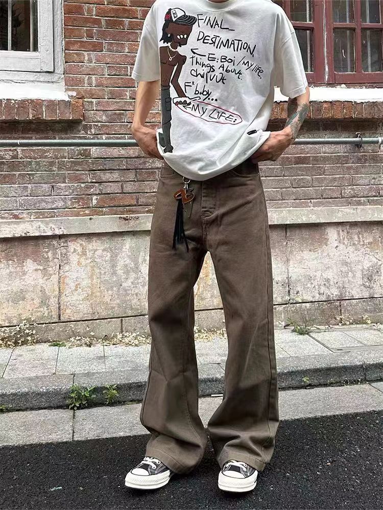 Coffee Vintage Micro Flare Casual Jeans