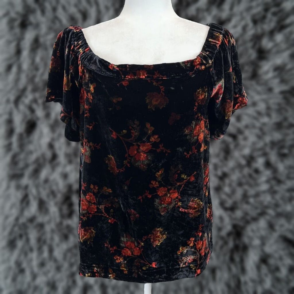 Ann Taylor Ann Taylor LOFT Velvet Floral Off Shoulder Blouse Top Women's Small Multicolor Size S / US 4 / IT 40 - 1 Thumbnail