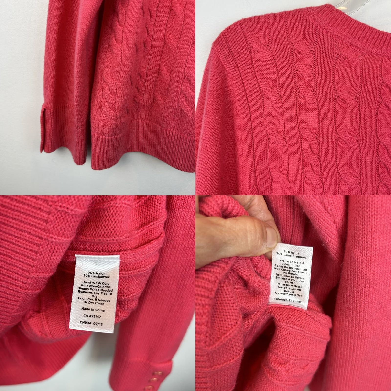 Talbots VINTAGE Talbots Sweater Women 2X Cable Knit Wool Blend Hot Pink Old Money Quiet Luxury Size XXL / US 16-18 / IT 52-54 - 8 Thumbnail